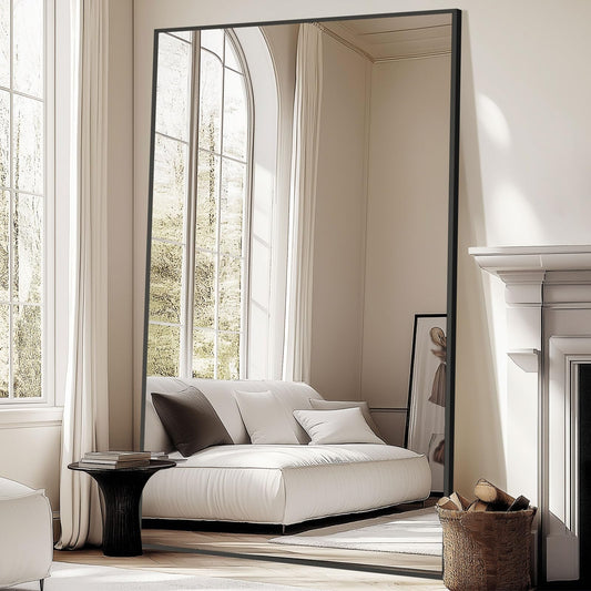Oversized Standing Mirror Full Length, 76"X44" Extra Large Floor Mirror with Stand, Hanging or Wall Mounted, Black Full Body Mirror for Gym Bedroom Living Room Clothing Store, Tempered Glass