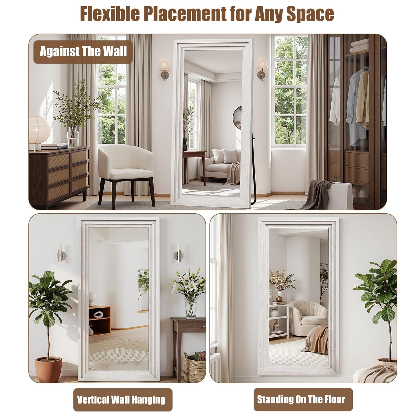 WISSMIELS Full Length Mirror 71"x30", Large Solid Wood Frame Floor Mirror, Leaning Floor Mirror, Stable Frame, Shatterproof Glass, Modern Classic Style for Bedroom, Living Room, Entryway