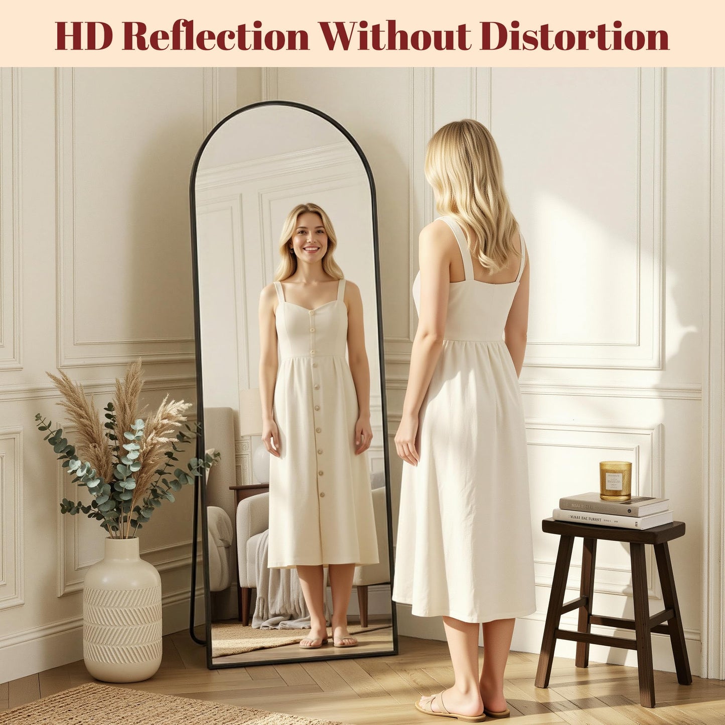 Suidia 86"x46" Arched Full Length Mirror with Stand, Full Body Mirror with Aluminum Frame, Freestanding/Leaning/Wall-Mounted, Floor Mirrors for Bedroom, Living Room, Entryway, Dressing Room, Black