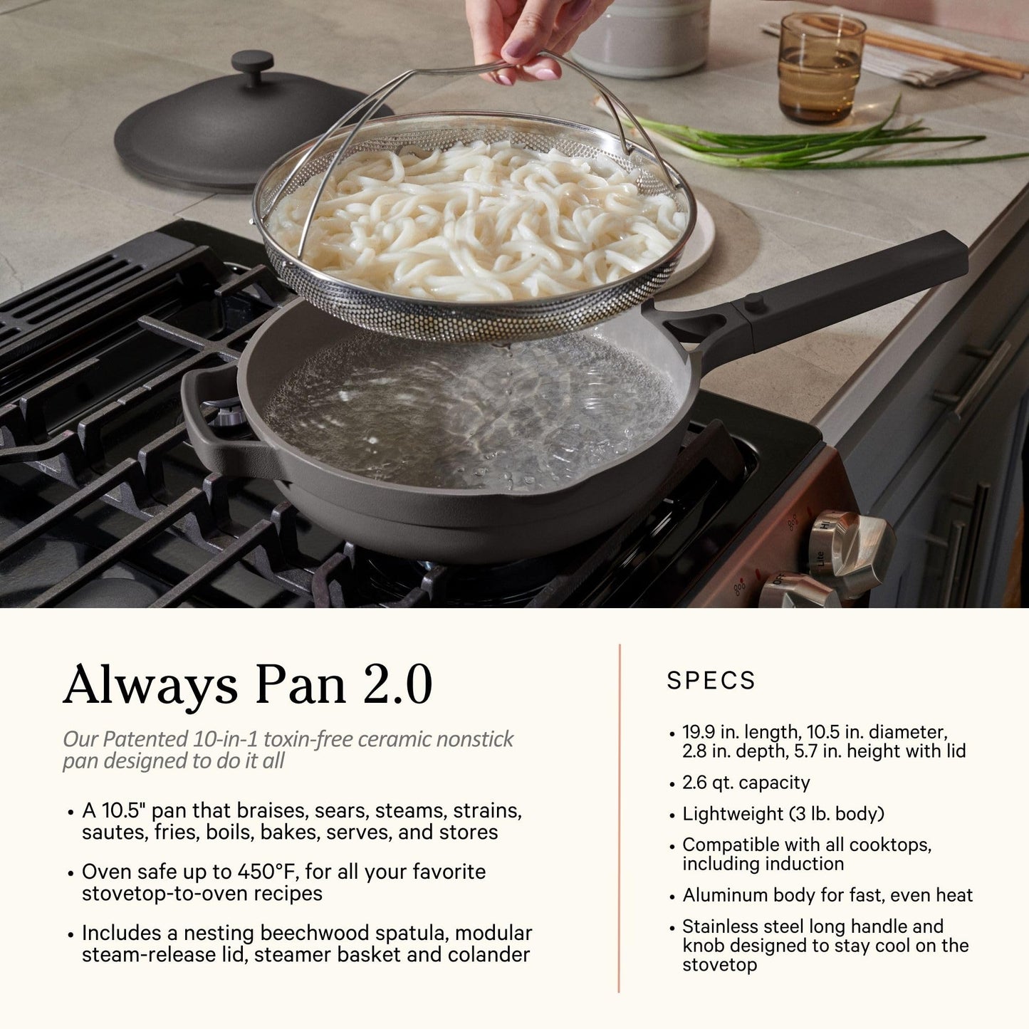 Our Place Cookware Duo | 7-Piece Ceramic Cookware Set with 10.5" Always Pan 2.0, 5.5 Qt Perfect Pot & Strainer Basket | Induction & Oven Safe up to 450°F | Nonstick, Non-Toxic Cookware | Char