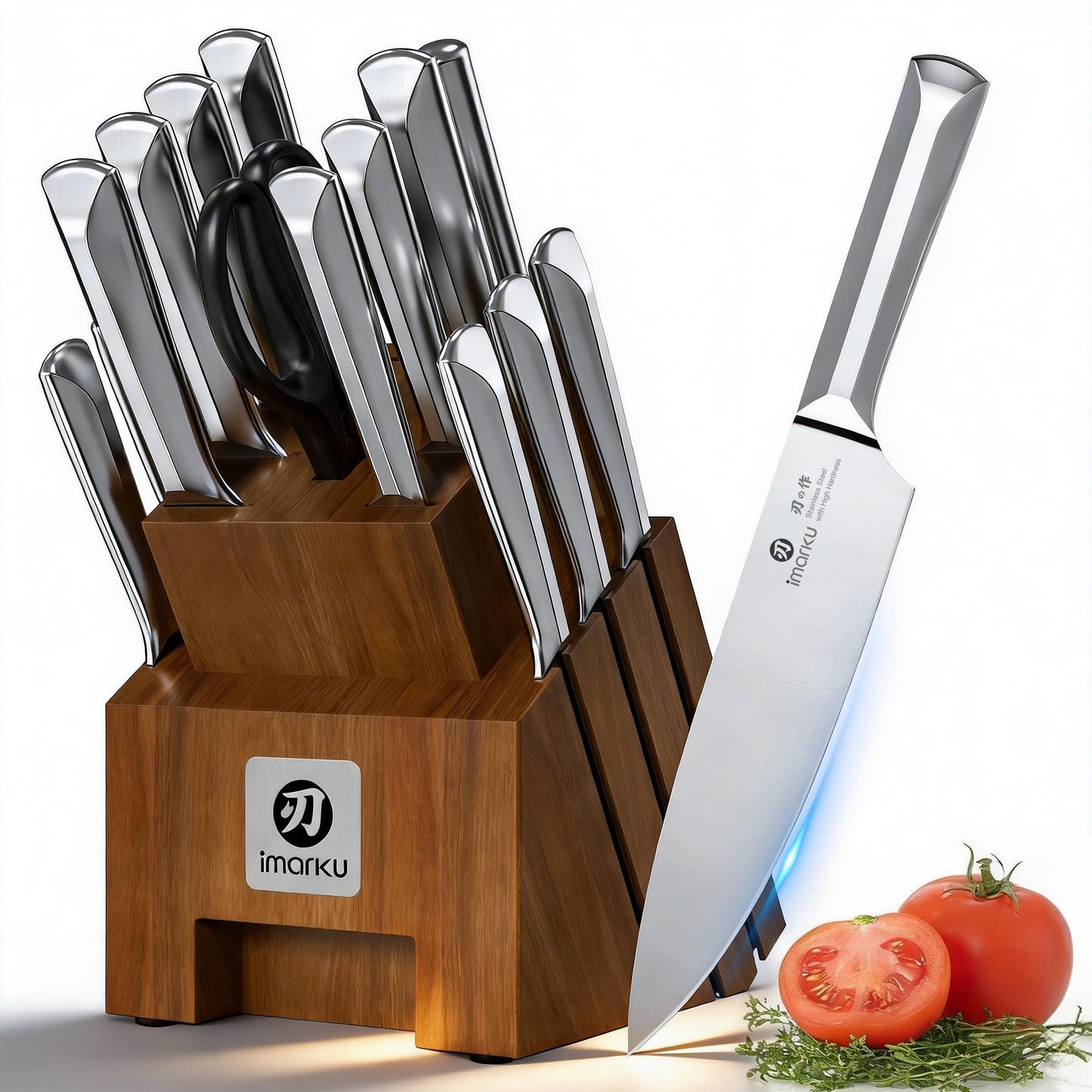 imarku Knife Set, Kitchen Knife Set with Block & Sharpener, 16PCS Japanese High Carbon Stainless Steel Ultra Sharp Knife Block Set, Ergonomic Non-Slip Handle, Dishwasher Safe, Perfect Gifts