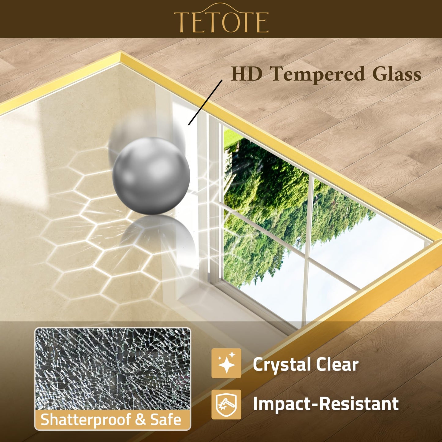 TETOTE Brushed Gold Bathroom Mirror for Over Sink 48" x 36" Large Brass Gold Beveled Framed Rectangular Vanity Mirror for Bathroom, Bedroom, Entryway, Living Room, Tempered Glass, Stronger Frame