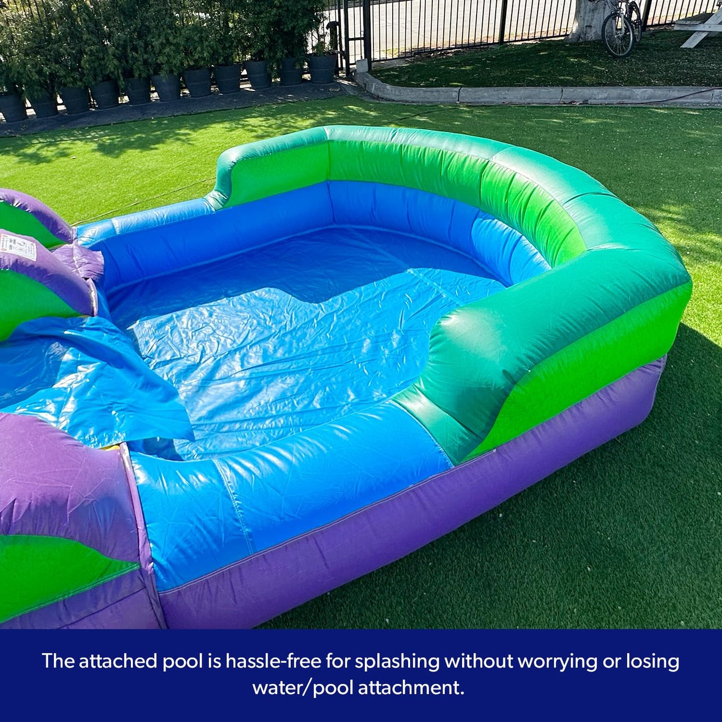 HeroKiddo 16ft Tropical Inflatable Water Slide with Pool, 25ft Long- 100% Commercial Grade PVC Vinyl, Reinforced Strength Wet/Dry Fun, Front Load Entry for Easy Supervision