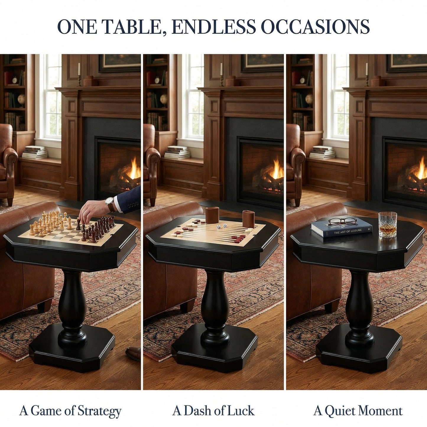 ComeWay Chess Table, Reversible Chess Checker Game Table with 2 Drawers for Family Entertainment Room, 3-in-1 Square Game Tray for Chess Checker Backgammon, Black