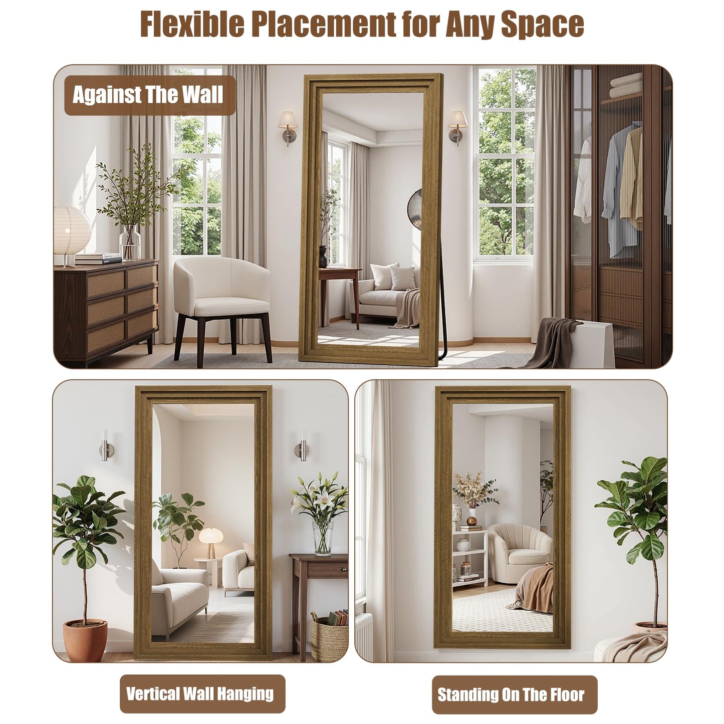 WISSMIELS Full Length Mirror 71"x30", Large Solid Wood Frame Floor Mirror, Leaning Floor Mirror, Stable Frame, Shatterproof Glass, Modern Classic Style for Bedroom, Living Room, Entryway
