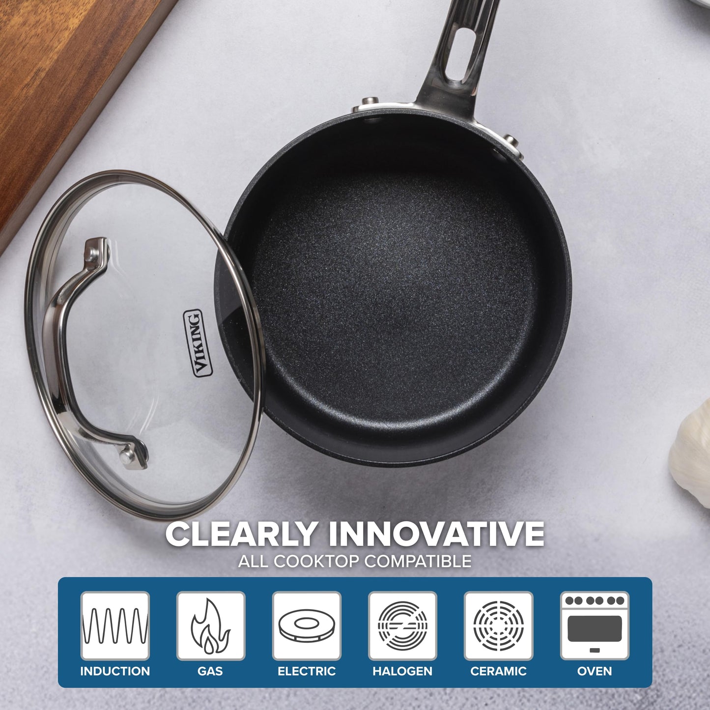 Viking Pots and Pans Set Non Stick,12 Piece Hard Anodized Kitchen Cookware with Glass Lids, Black