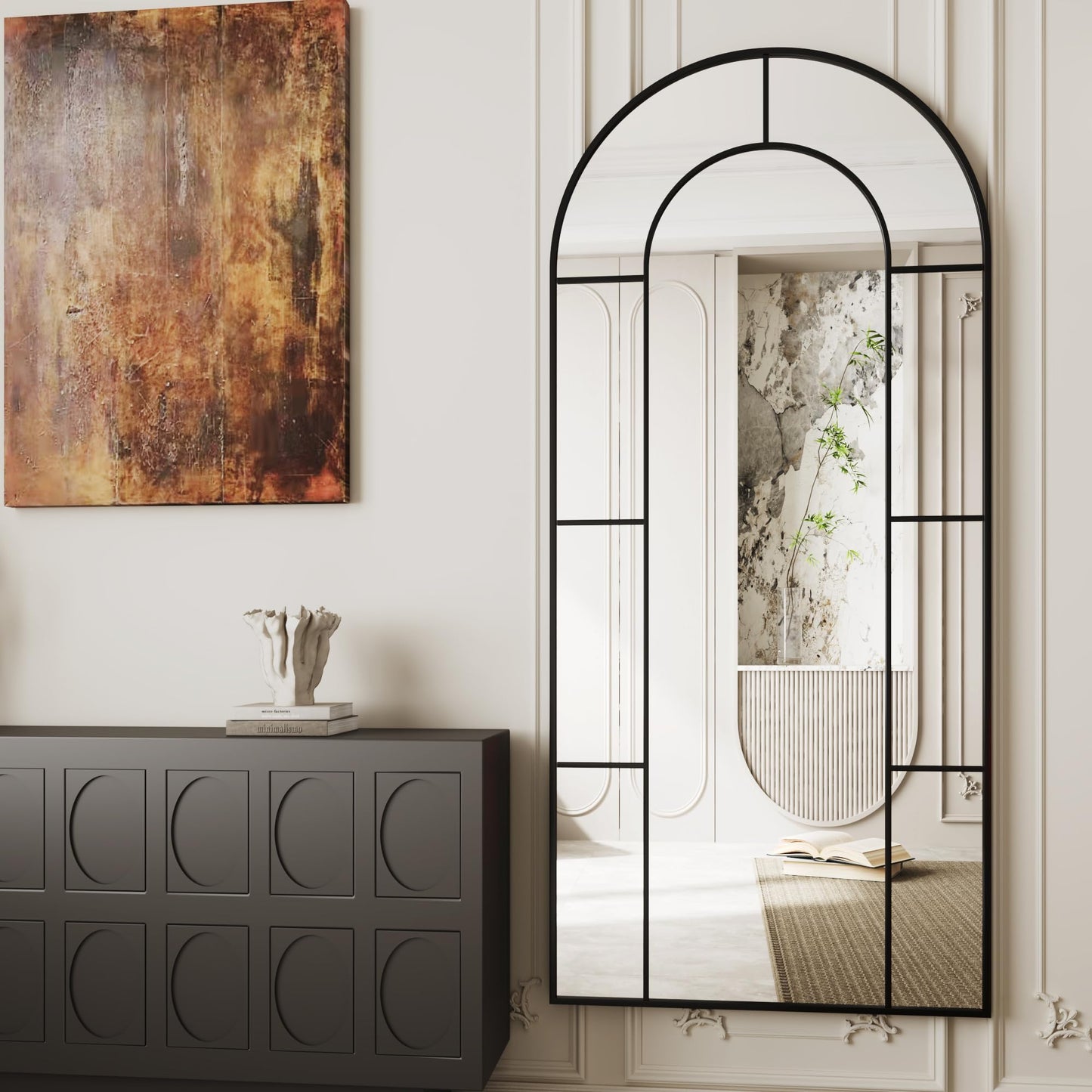 AUYHM 32"x71" Floor Mirror,Standing Mirror Full Length,Large Arched Mirrors,Window Pannel Mirrors(Black)