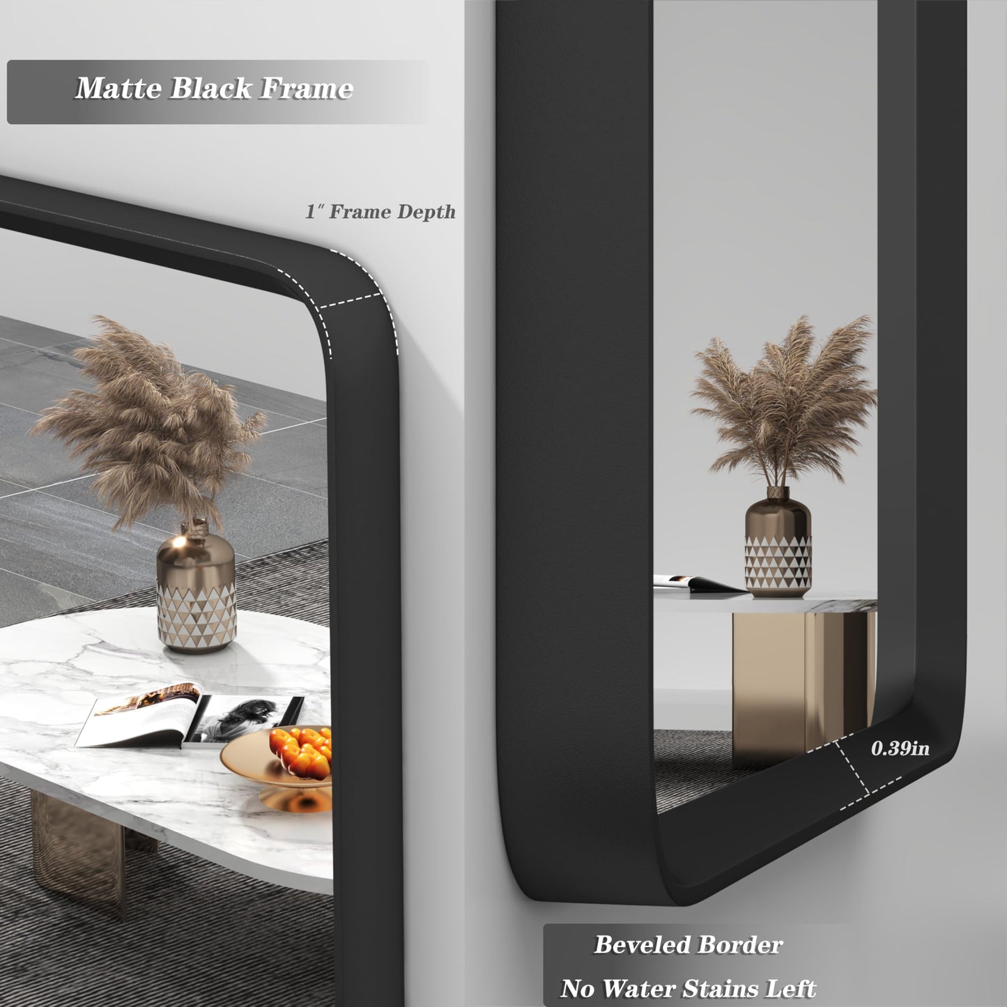 GOLOMO 55x40 Inch Black Matte Framed Mirror for Bathroom, Rounded Rectangle Mirror, Bathroom Vanity Mirror for Wall, Anti-Rust, Shatterproof (Horizontal/Vertical)
