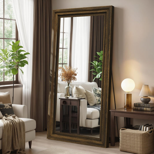 WISSMIELS Full Length Mirror 71"x30", Large Solid Wood Frame Floor Mirror, Leaning Floor Mirror, Stable Frame, Shatterproof Glass, Modern Classic Style for Bedroom, Living Room, Entryway