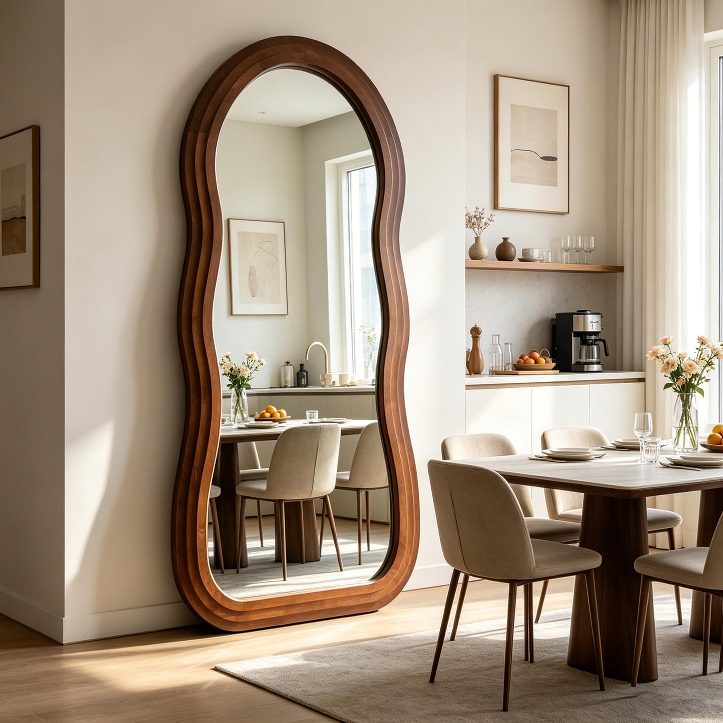 DAOYIJIAJU Wavy Full Length Mirror, 67"x31.5" Large Irregular Aesthetic Mirrors with Triple Layer Solid Wood Frame, Premium Organic Floor Mirror for Living Room Entryway Hallway, Leaning/Hanging