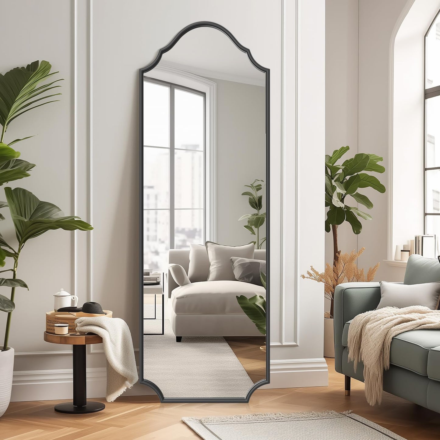 WallBeyond Arched Full Length Mirror Wall Mounted, 70"x24" Black Metal Frame Full Body Mirror for Bedroom, Living Room, Hanging or Leaning Against Wall Full Size
