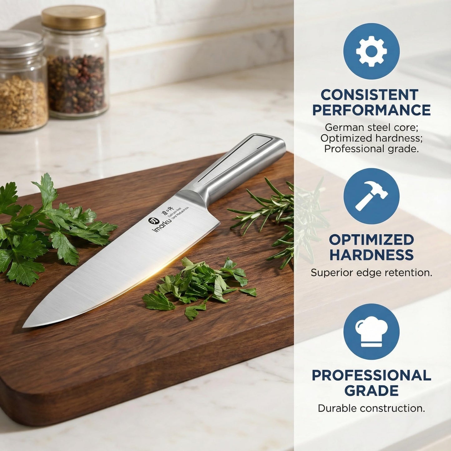 imarku Japanese High Carbon Stainless Steel Knife Set with Block, Precision-Forged Gyutou Kitchen Knives with Built-in Sharpener, Ultra-Sharp 10–15° Edge, Ergonomic Non-Slip Handle, Dishwasher Safe
