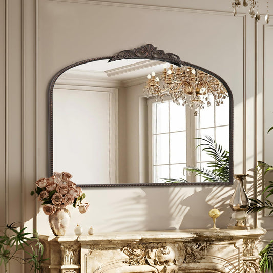 Micasso Large Bronze Vintage Mirror: 48"x33" French Baroque Antique Arched Mirror - Traditional Ornate Decorative for Wall/Fireplace/Mantel/Entryway/Bathroom/Hallway - Home Decor for Living Room