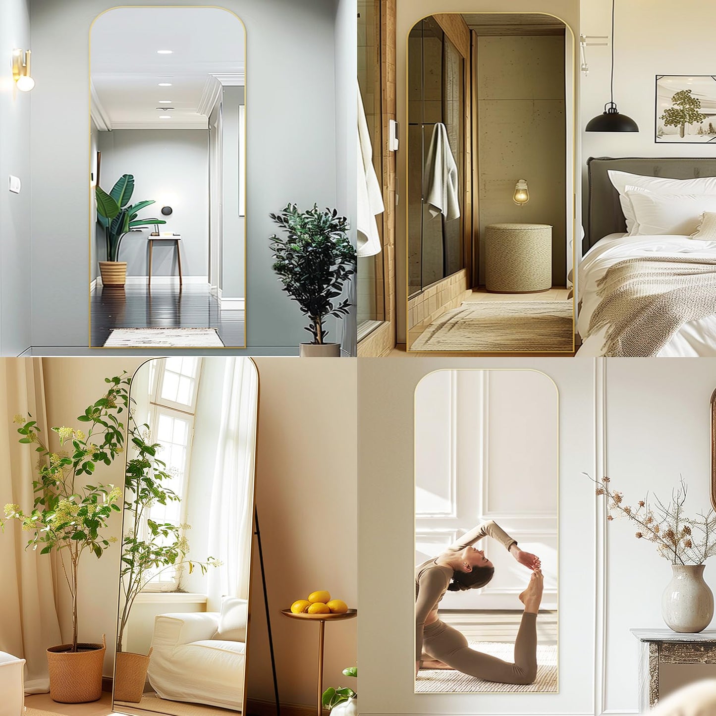 Anpark Oversized Floor Mirror - 71"x30" Arched Freestanding Full Body Mirror with Stand, Hanging or Wall Mounted for Living Room, Bedroom - Gold