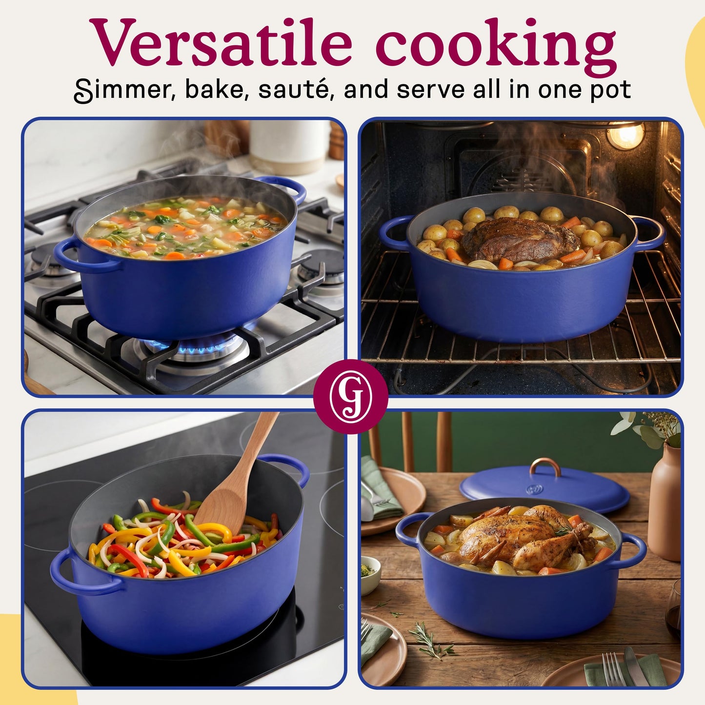 Great Jones Dutchess Cast Iron Dutch Oven Pot With Lid (Blueberry) - Large 6.75 Quart Size, Dual Handles - All Stovetop Safe - 500° Dutch Oven For Bread Baking | Dishwasher Friendly