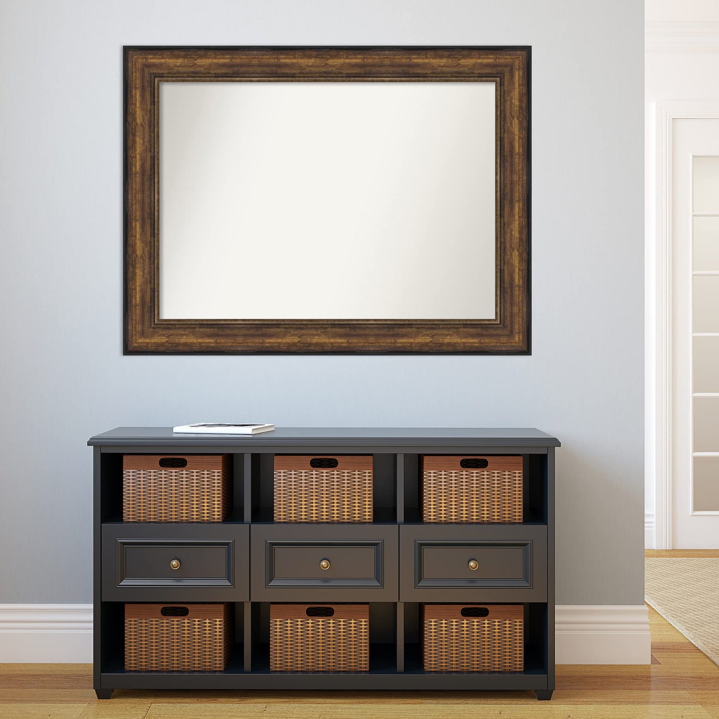 Amanti Art Bronze Wall Mirror 35x46 Ballroom Bronze Rectangle Bathroom Mirror for Wall Decor Living Room, X-Large Traditional Frame, Hangs Horizonally and Vertically, Bathroom Decor, Non-Beveled Edge