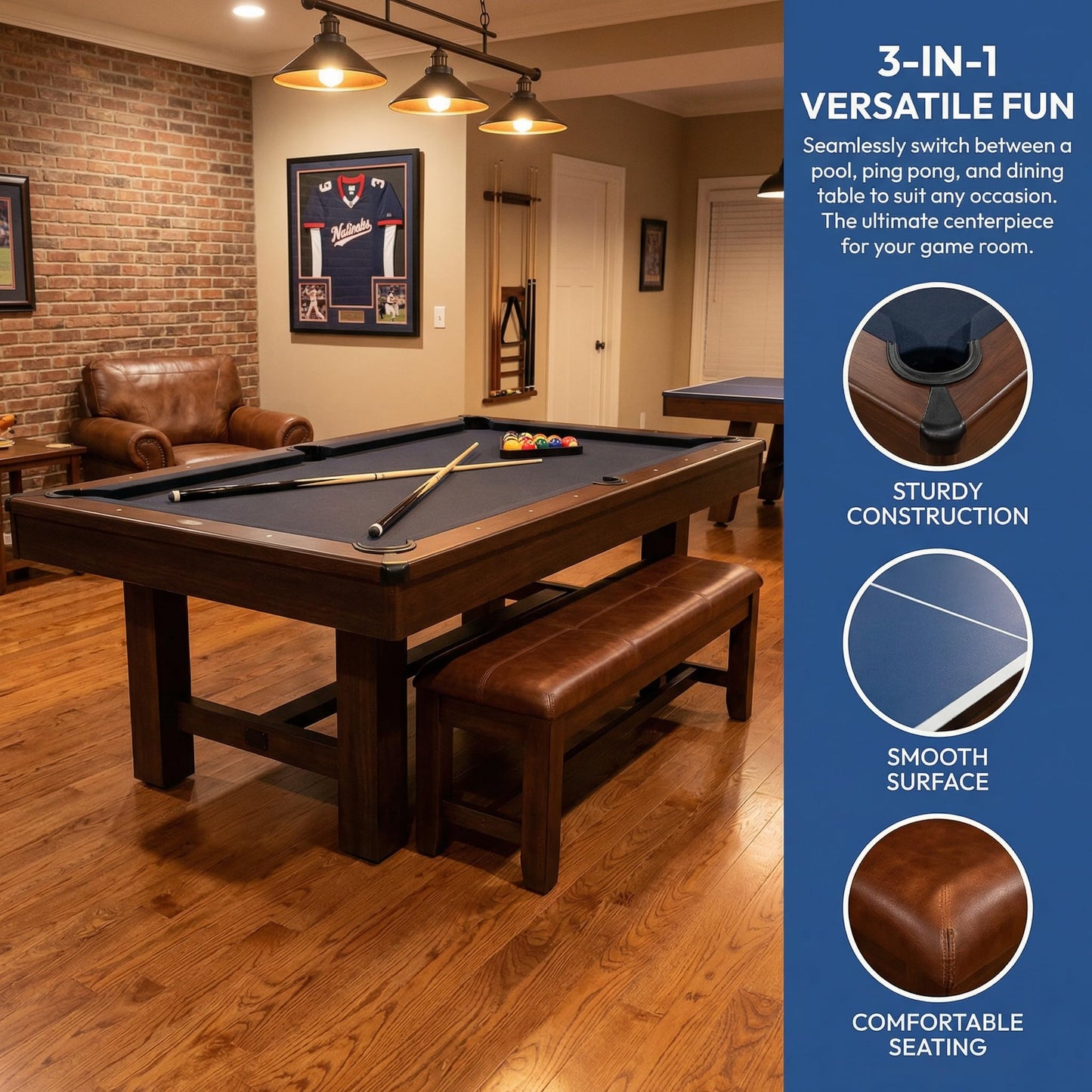 ComeWay 63"x40" Board Game Table with Rotating Cup Holders for 4 Players, Gaming Dining Table with Removable Table Top & Non-Slip Play Mat, Multifunctional Table with for DND/Poker/Mahjong/Card Games