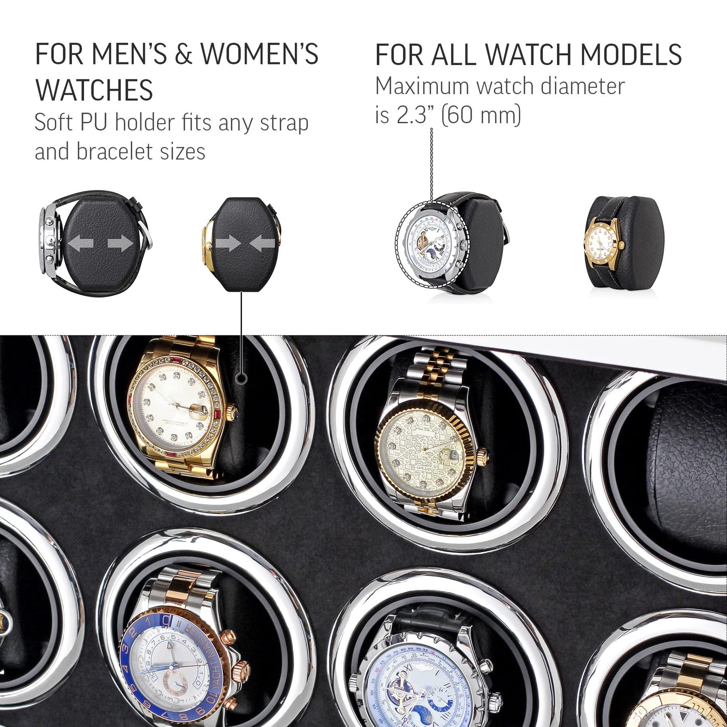 12 Watch Winder for Automatic Watches with LED Light and LCD Touchscreen Control (White)