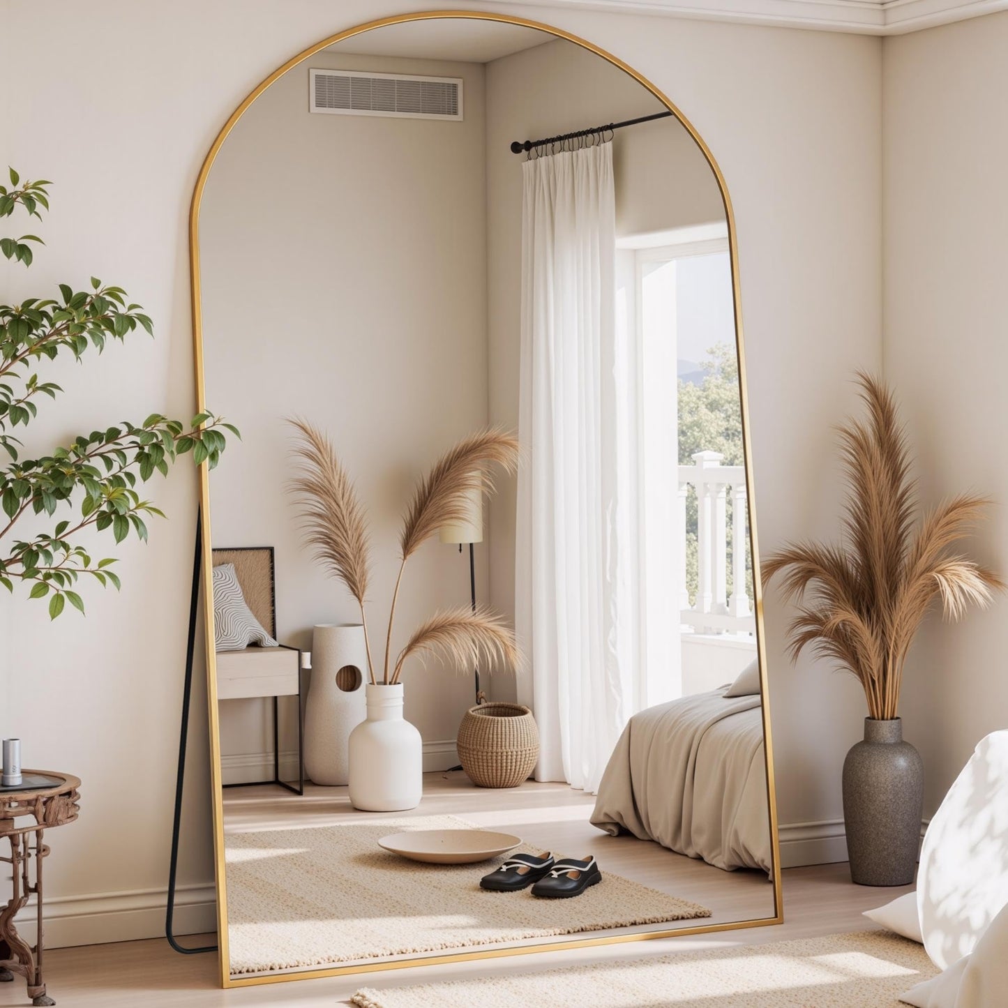 Furnbar Floor Mirror, 86"x46" Oversized Full Length Mirror with Stand, Arched Full Body Mirror Standing Hanging Leaning Against Wall, Aluminum Frame Giant Mirrors for Bedroom Cloakroom, Gold