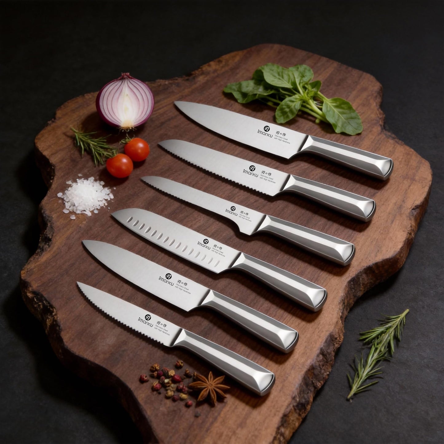 imarku Knife Set, Kitchen Knife Set with Block & Sharpener, 16PCS Japanese High Carbon Stainless Steel Ultra Sharp Knife Block Set, Ergonomic Non-Slip Handle, Dishwasher Safe, Perfect Gifts