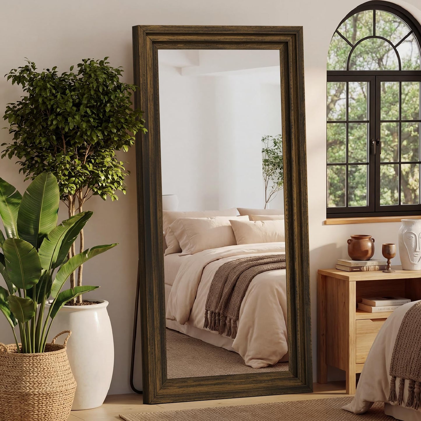 WISSMIELS Full Length Mirror 71"x30", Large Solid Wood Frame Floor Mirror, Leaning Floor Mirror, Stable Frame, Shatterproof Glass, Modern Classic Style for Bedroom, Living Room, Entryway