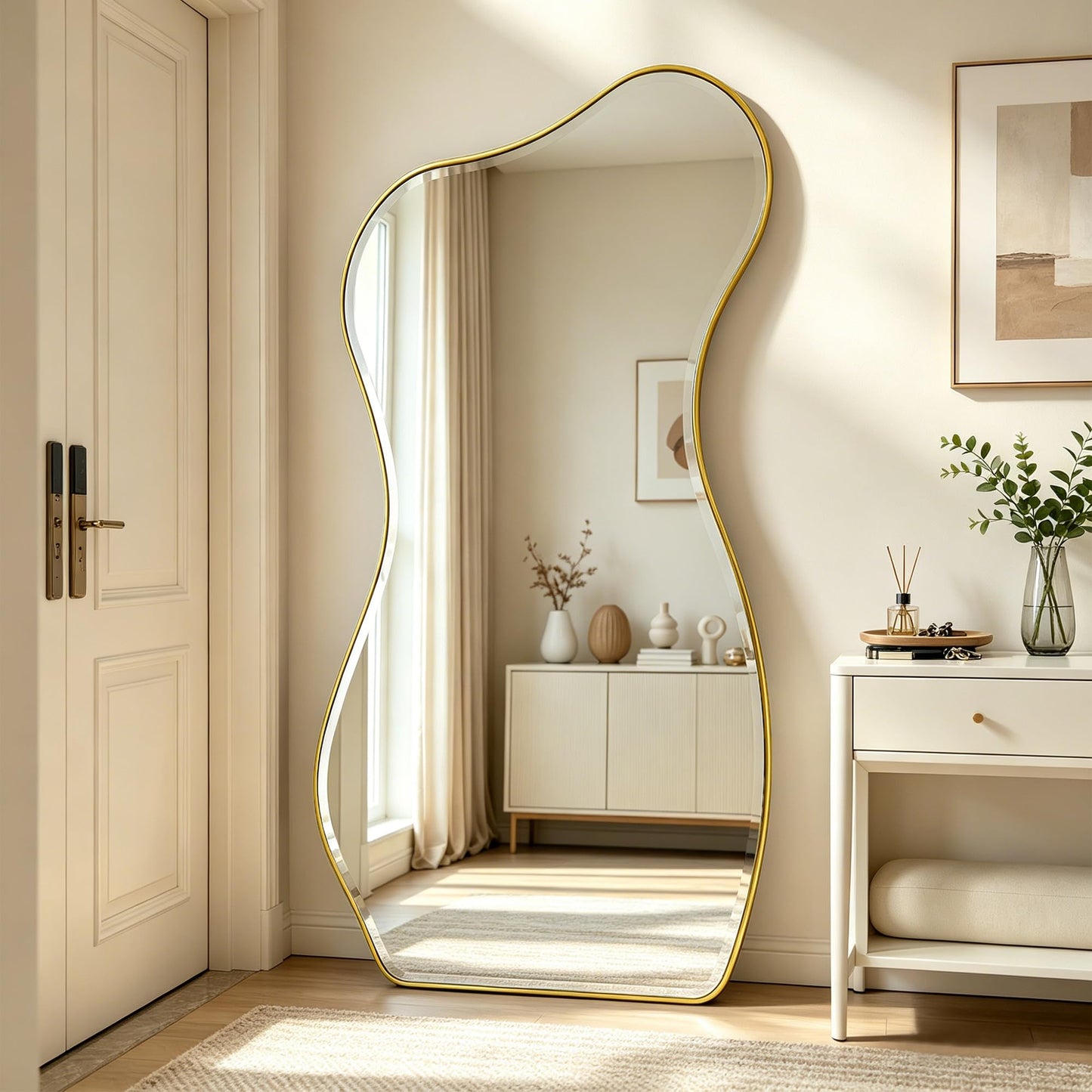 POZINO Irregular Beveled Mirror Full Length, 66.8"x33.5" Asymmetrical Aesthetic Wall Mirror with Metal Frame, Premium Organic Floor Mirrors for Living Room Entryway Cloakroom, Leaning/Wall-Mount