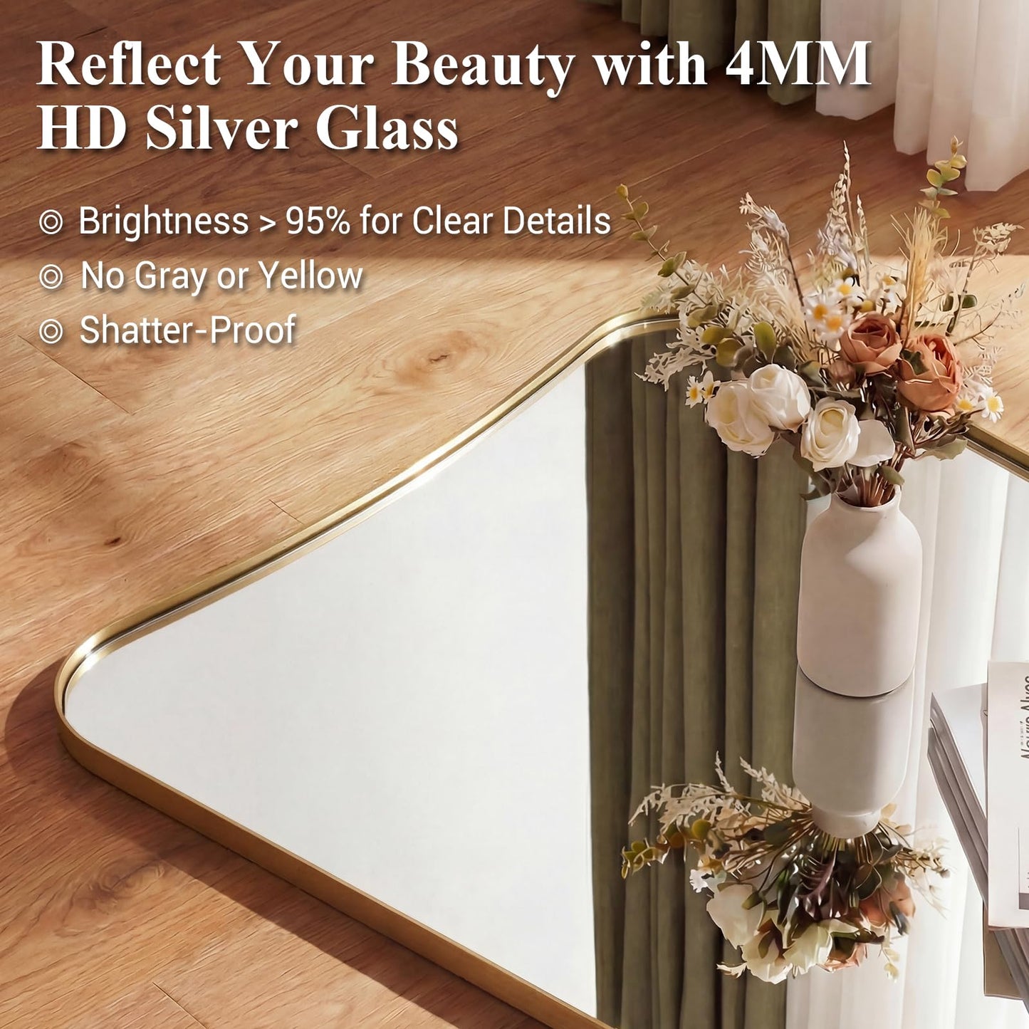 ANDY STAR Full Length Mirror 21" x 64", Gold Decorative Full Body Mirror with Stainless Steel Thin Frame, Italian Curved Edge Design, Wall Mount or Leaning for Bedroom, Cloakroom, Living Room
