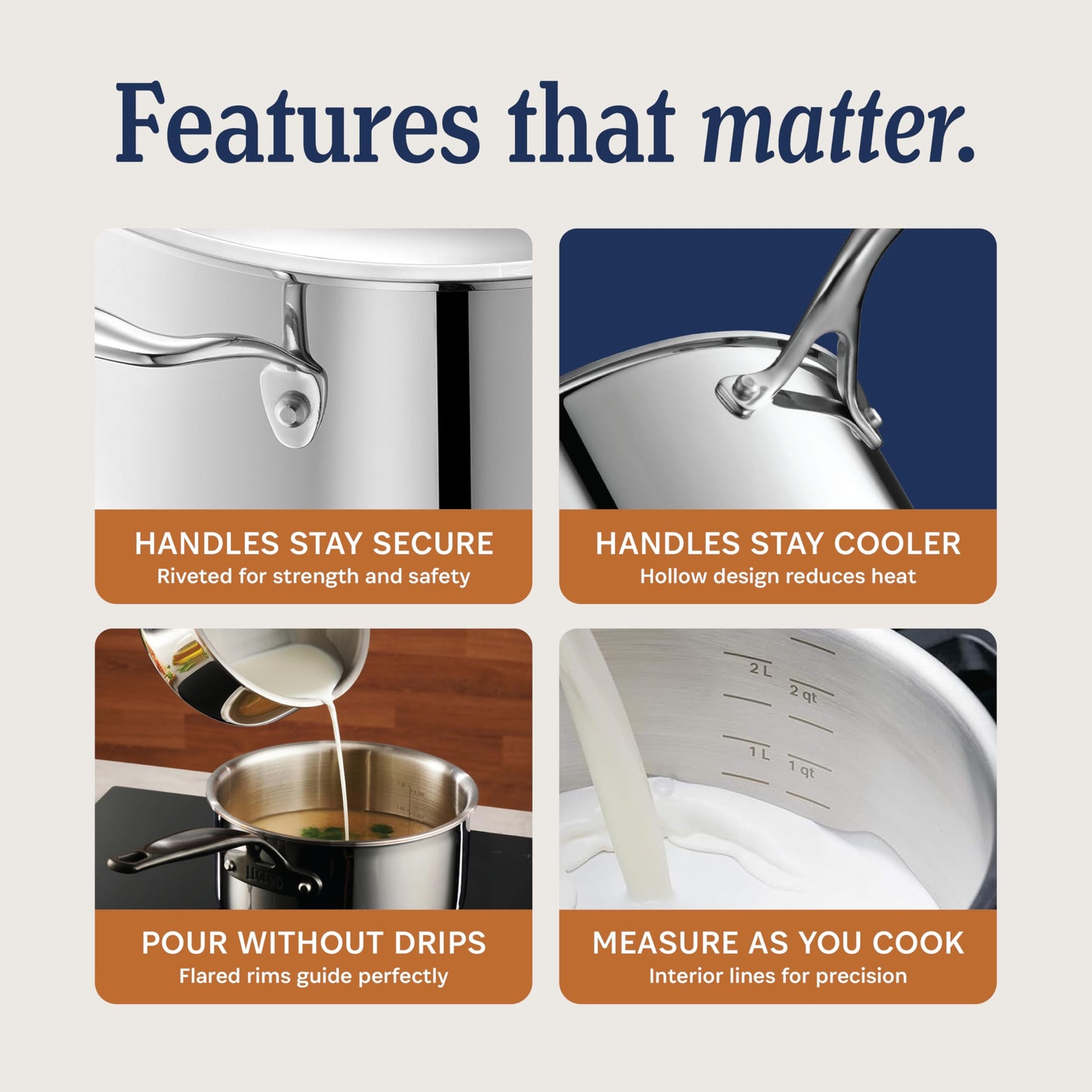LEGEND COOKWARE 5-Ply Stainless Steel Cookware Set, 14-Piece Pots and Pans Set - Induction Compatible, Oven Safe 800°F - Non-Toxic, No Coatings - Built to Last Generations