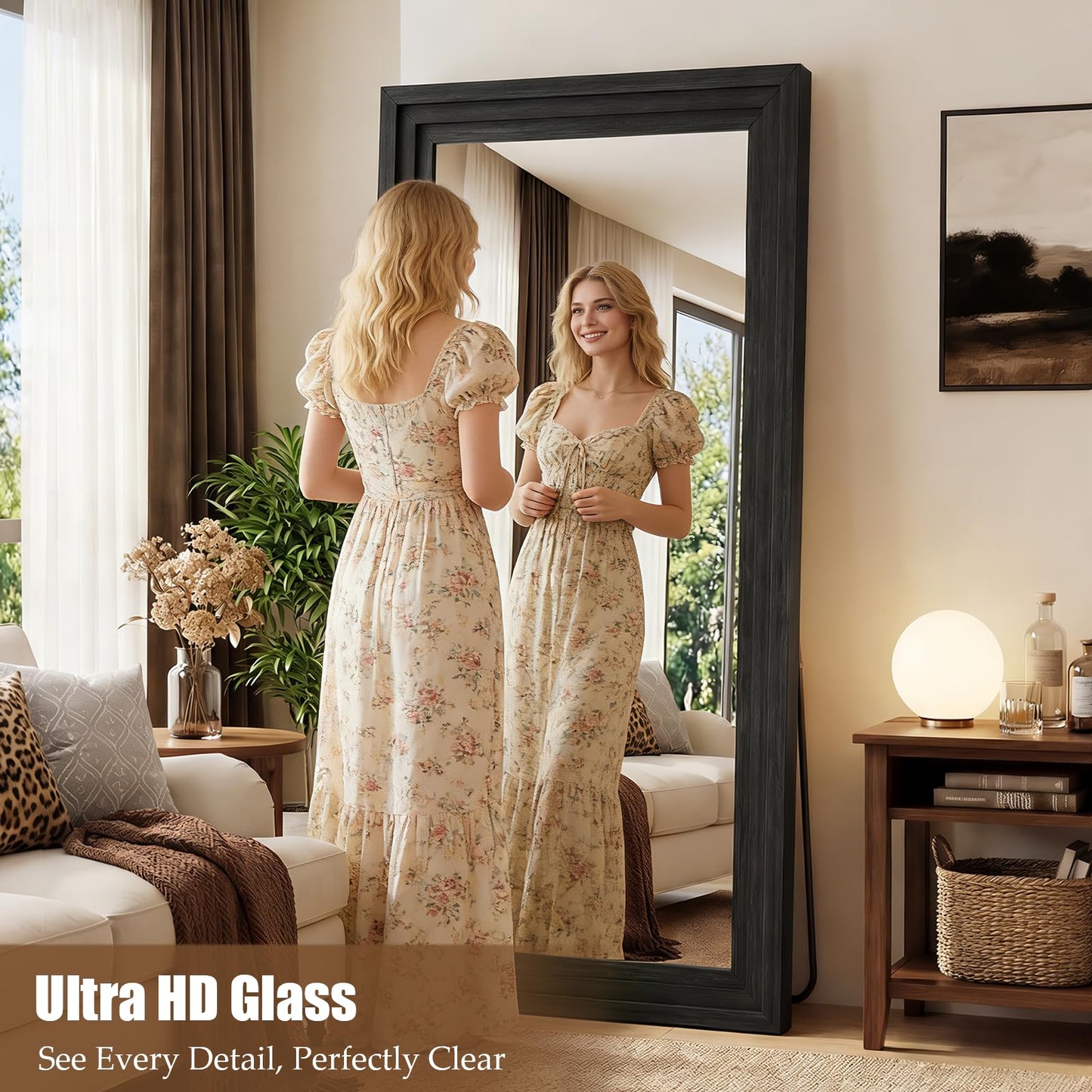 WISSMIELS Full Length Mirror 71"x30", Large Solid Wood Frame Floor Mirror, Leaning Floor Mirror, Stable Frame, Shatterproof Glass, Modern Classic Style for Bedroom, Living Room, Entryway