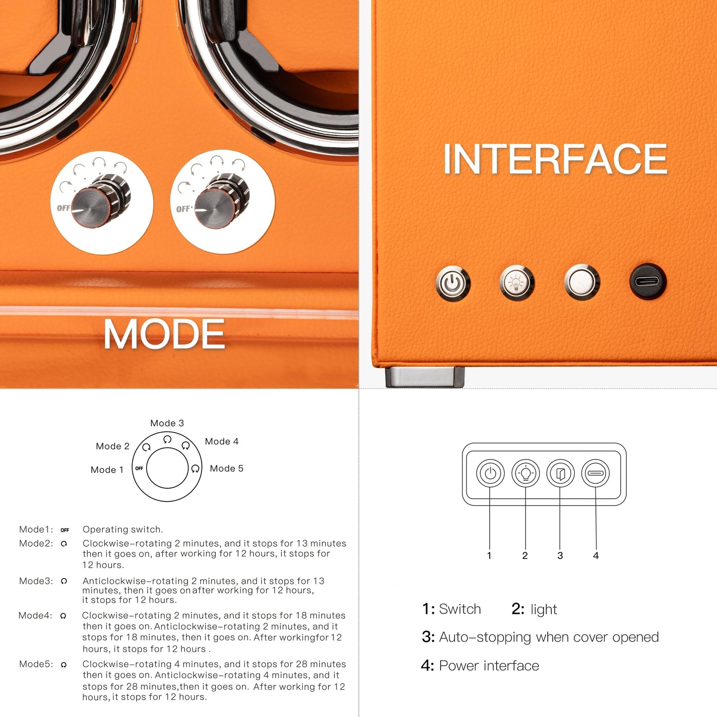 KOHUDIS Watch Winder for 2/4/6/9 Automatic Watches, high-end Leather Making, Super Quiet Mabuchi Motor, Two Power Modes, Built-in led Lights (Apricot, 6 Slots)