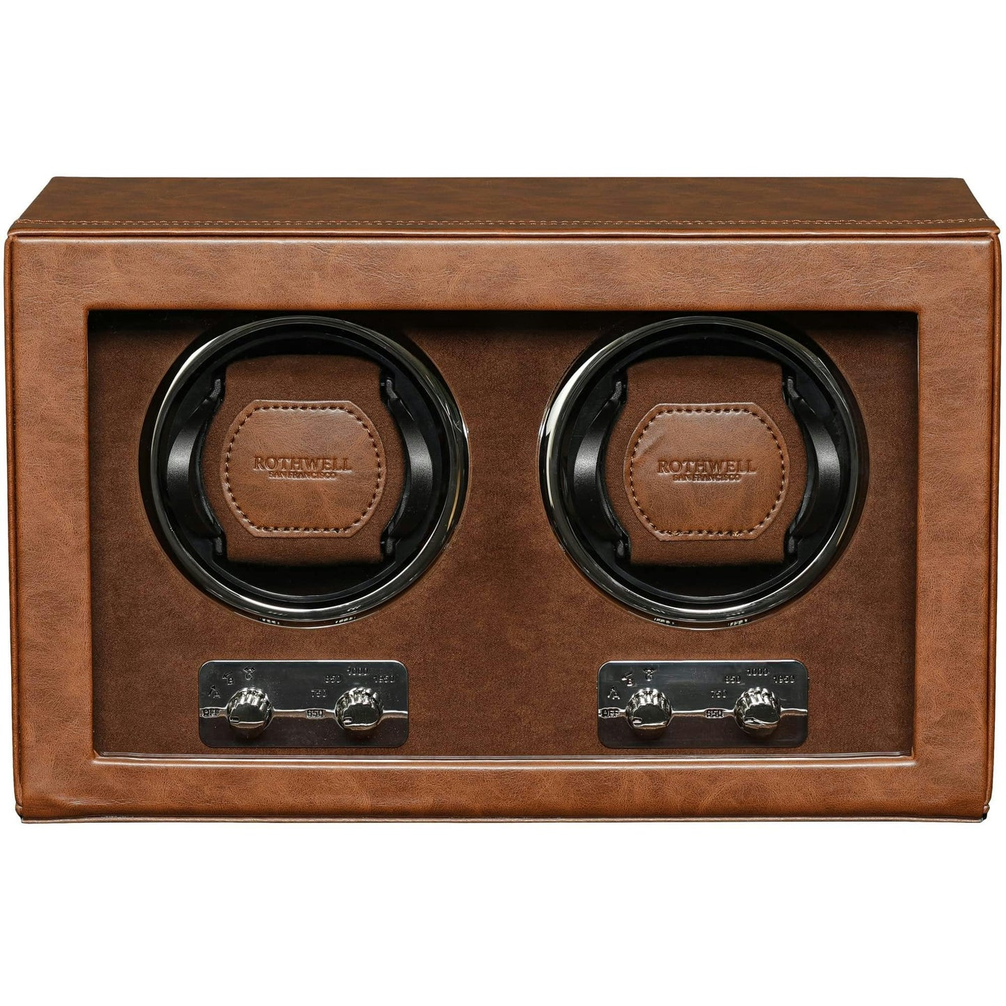 ROTHWELL Double Watch Winder for Automatic Watches with Quiet Motor with Multiple Speeds and Rotation Settings (Tan / Brown)
