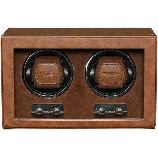 ROTHWELL Double Watch Winder for Automatic Watches with Quiet Motor with Multiple Speeds and Rotation Settings (Tan / Brown)