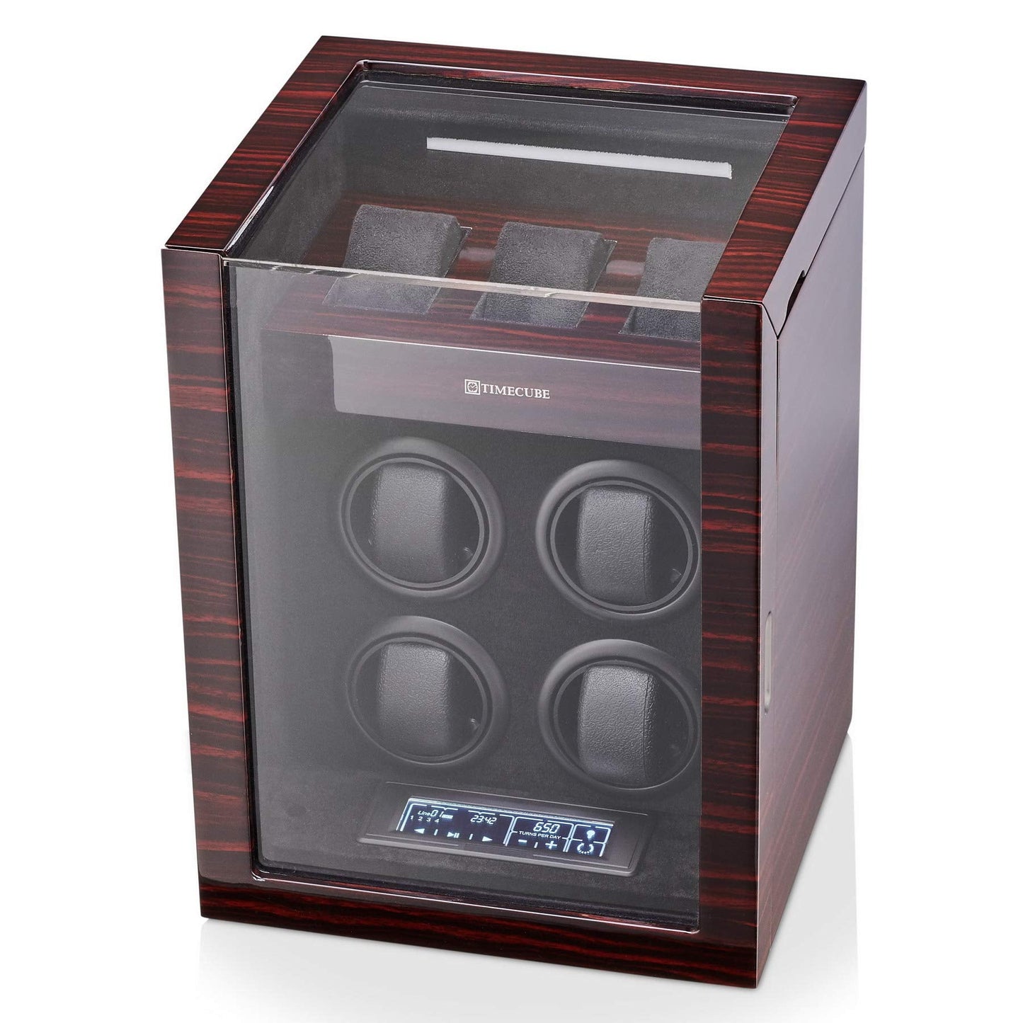TIMECUBE Watch Winder for 4 Watches with 15 Winding Programs and 3 Watch Storage Slots (Ebony)
