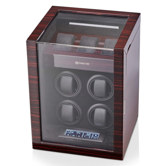 TIMECUBE Watch Winder for 4 Watches with 15 Winding Programs and 3 Watch Storage Slots (Ebony)