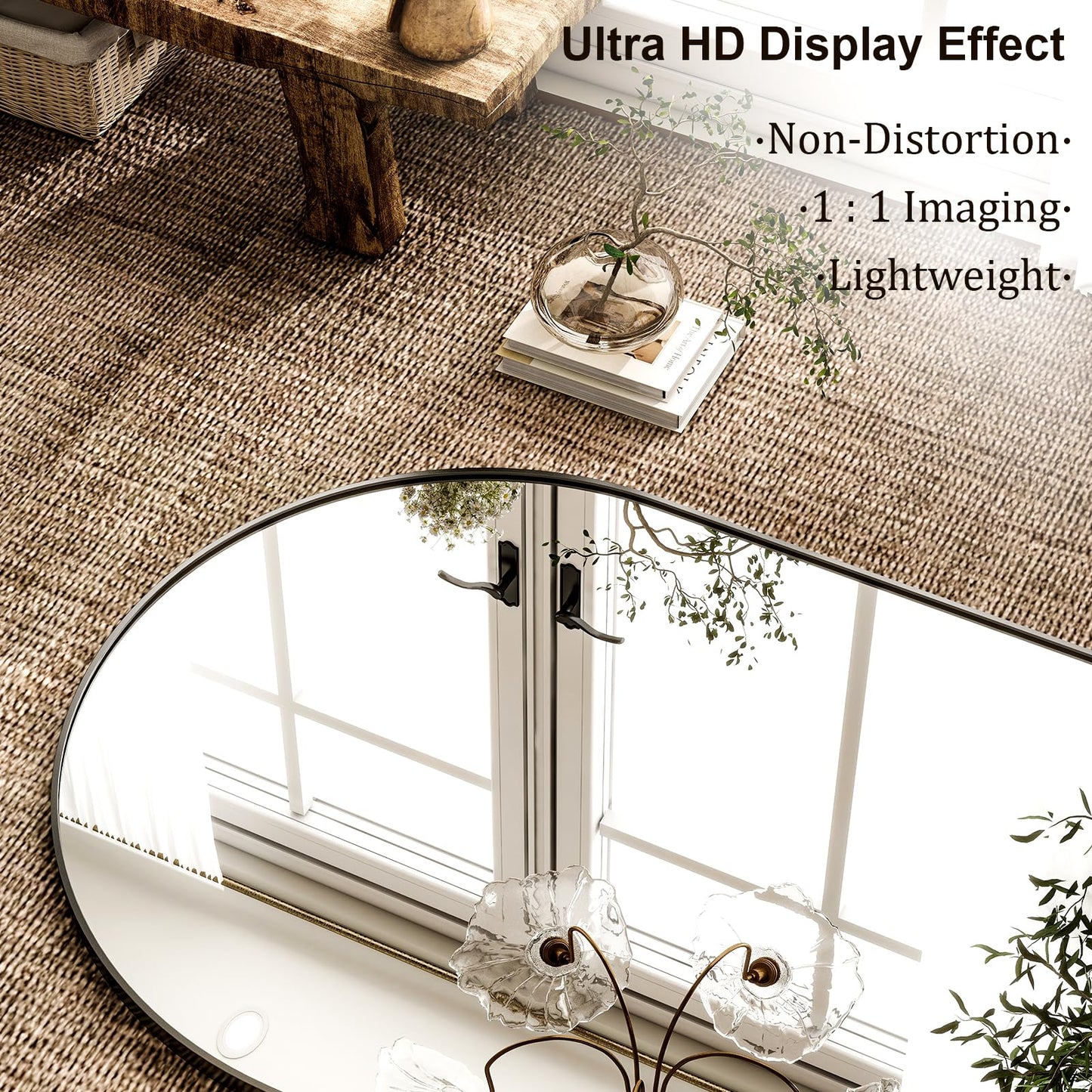 HARRITPURE 76"x46"Full Length Mirror - Arch Floor Mirrors with Aluminum Alloy Frame Free-Standing Wall Mounted or Leaning Large Bedroom Dressing Mirror,Black