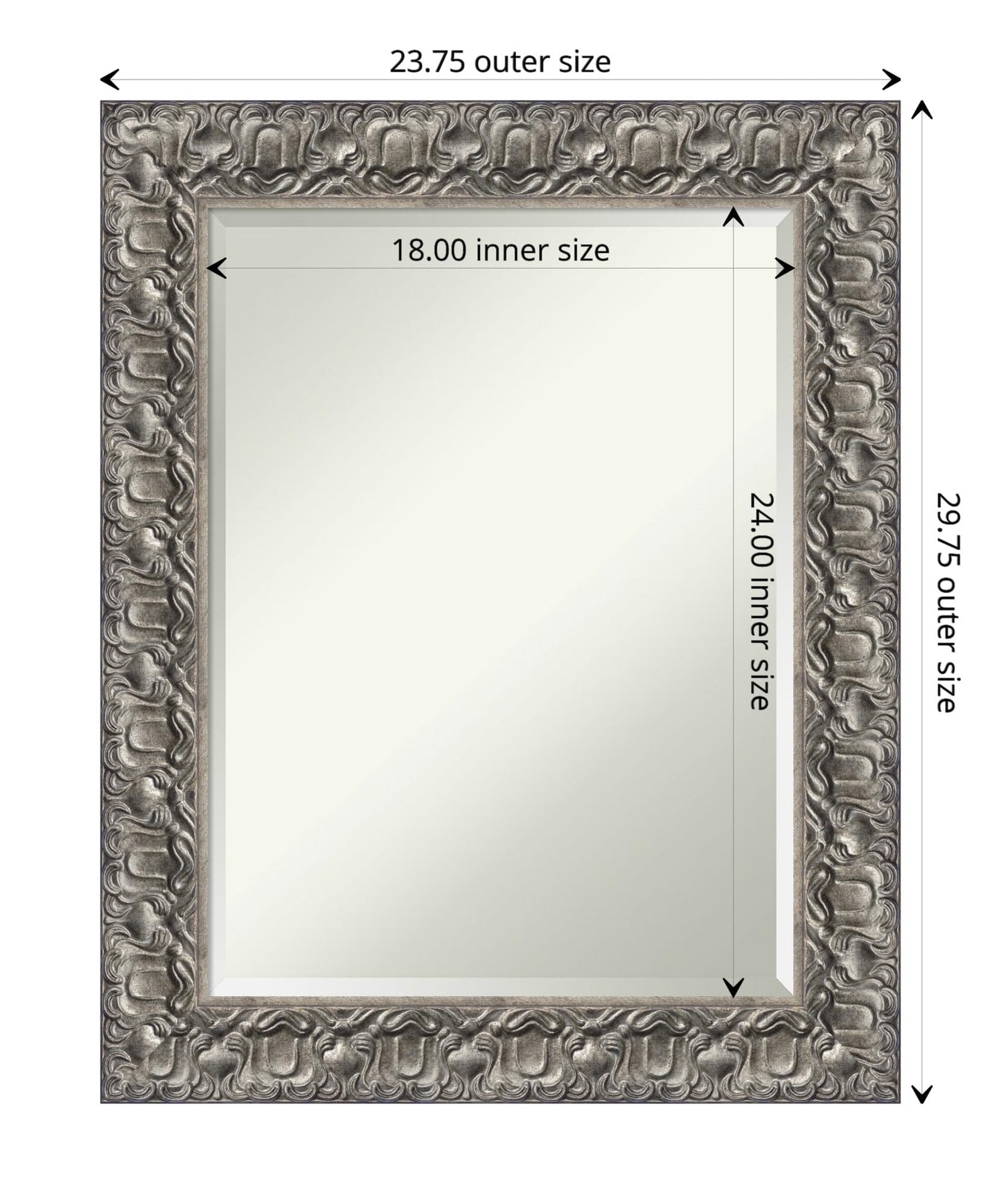 Amanti Art Silver Bathroom Mirror for Over Sink, 30x24 Silver Luxor Rectangle Vanity Mirror, Medium Traditional Wood Frame, Hangs Horizonally and Vertically, Bathroom Wall Decor, Beveled Edge
