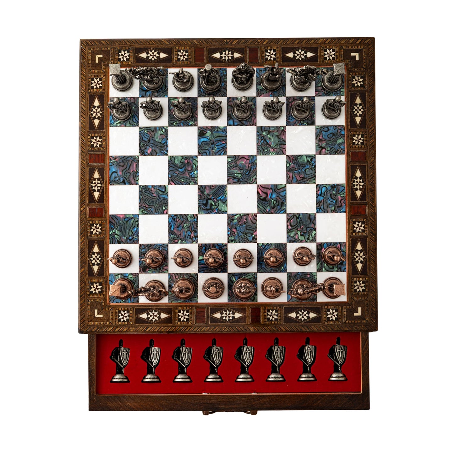 15’’ Unique Handmade Chess Set – Handmade Wooden Storage Board with Metal Chess Pieces – Luxury Gift for Men and Collectors – Gift for Dad (Purple)