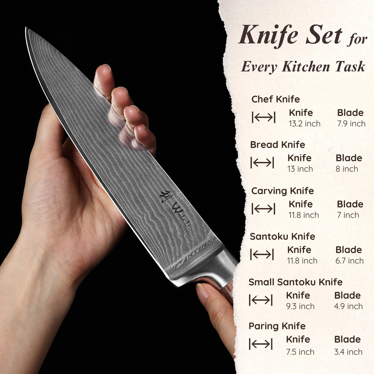 Wakoli EDIB 6-Piece Damascus Knife Set – Professional Chef Knives Set with VG10 Core Blades, 67-Layer Damascus Steel and Ergonomic Pakkawood Handles – Premium Kitchen Knives in Elegant Gift Box