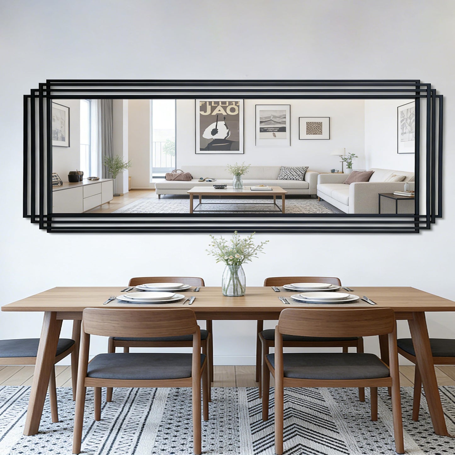 DAOYIJIAJU Geometric Full Length Mirror, 67"x26" Large Rectangle Aesthetic Mirror with Metal Frame, Art Deco Wall Mirrors for Living Room Entryway Hallway Cloakroom, Horizontal or Vertical Hanging