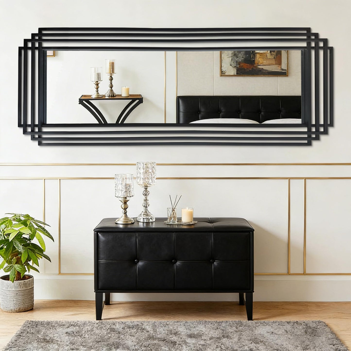 DAOYIJIAJU Geometric Full Length Mirror, 67"x26" Large Rectangle Aesthetic Mirror with Metal Frame, Art Deco Wall Mirrors for Living Room Entryway Hallway Cloakroom, Horizontal or Vertical Hanging