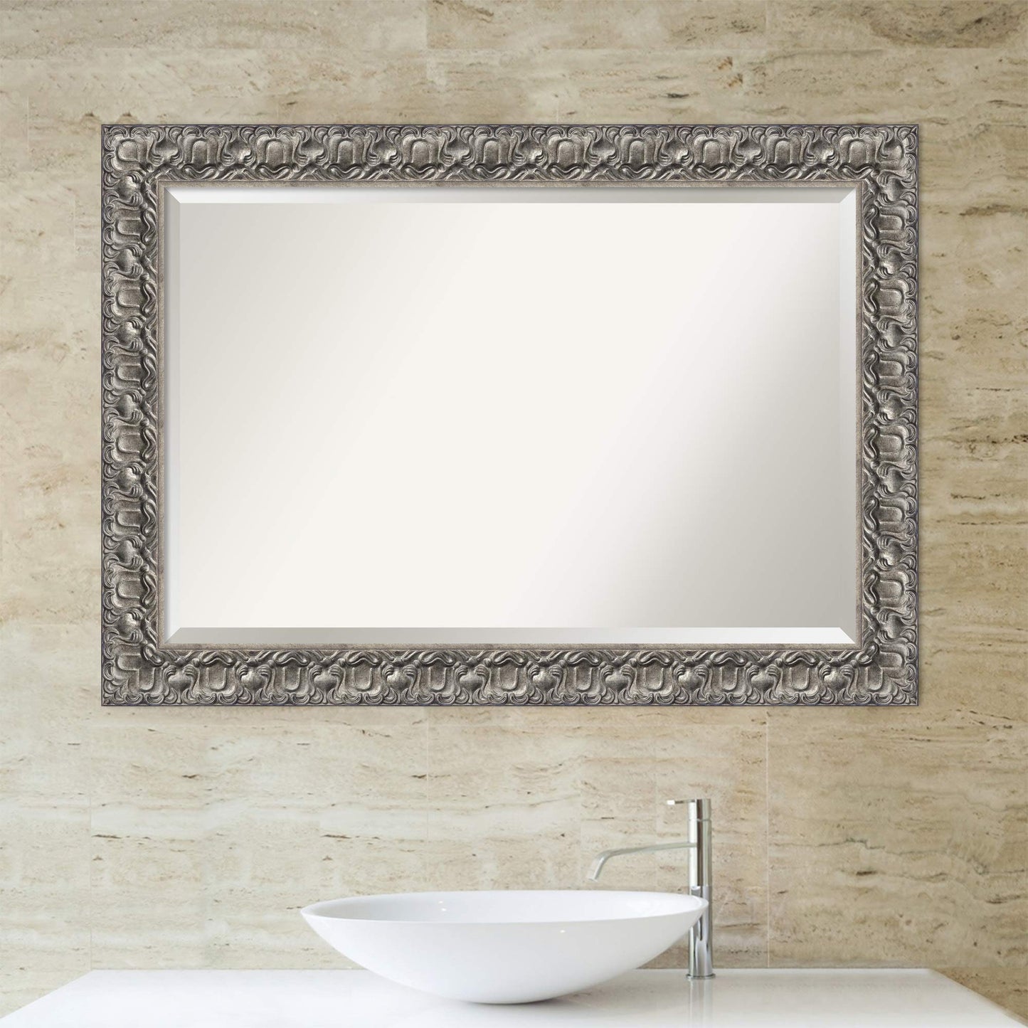 Amanti Art Silver Bathroom Mirror for Over Sink, 30x42 Silver Luxor Rectangle Vanity Mirror, Large Traditional Wood Frame, Hangs Horizonally and Vertically, Bathroom Wall Decor, Beveled Edge