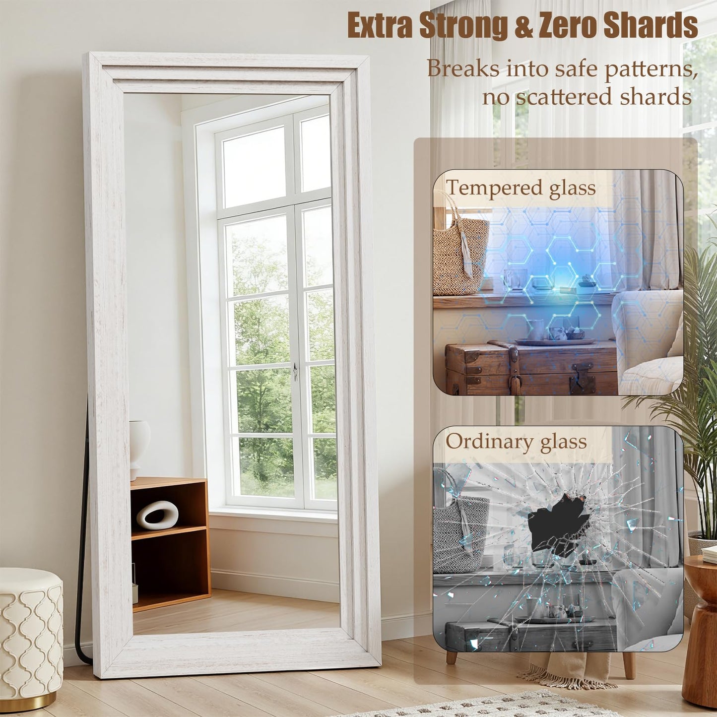 WISSMIELS Full Length Mirror 71"x30", Large Solid Wood Frame Floor Mirror, Leaning Floor Mirror, Stable Frame, Shatterproof Glass, Modern Classic Style for Bedroom, Living Room, Entryway