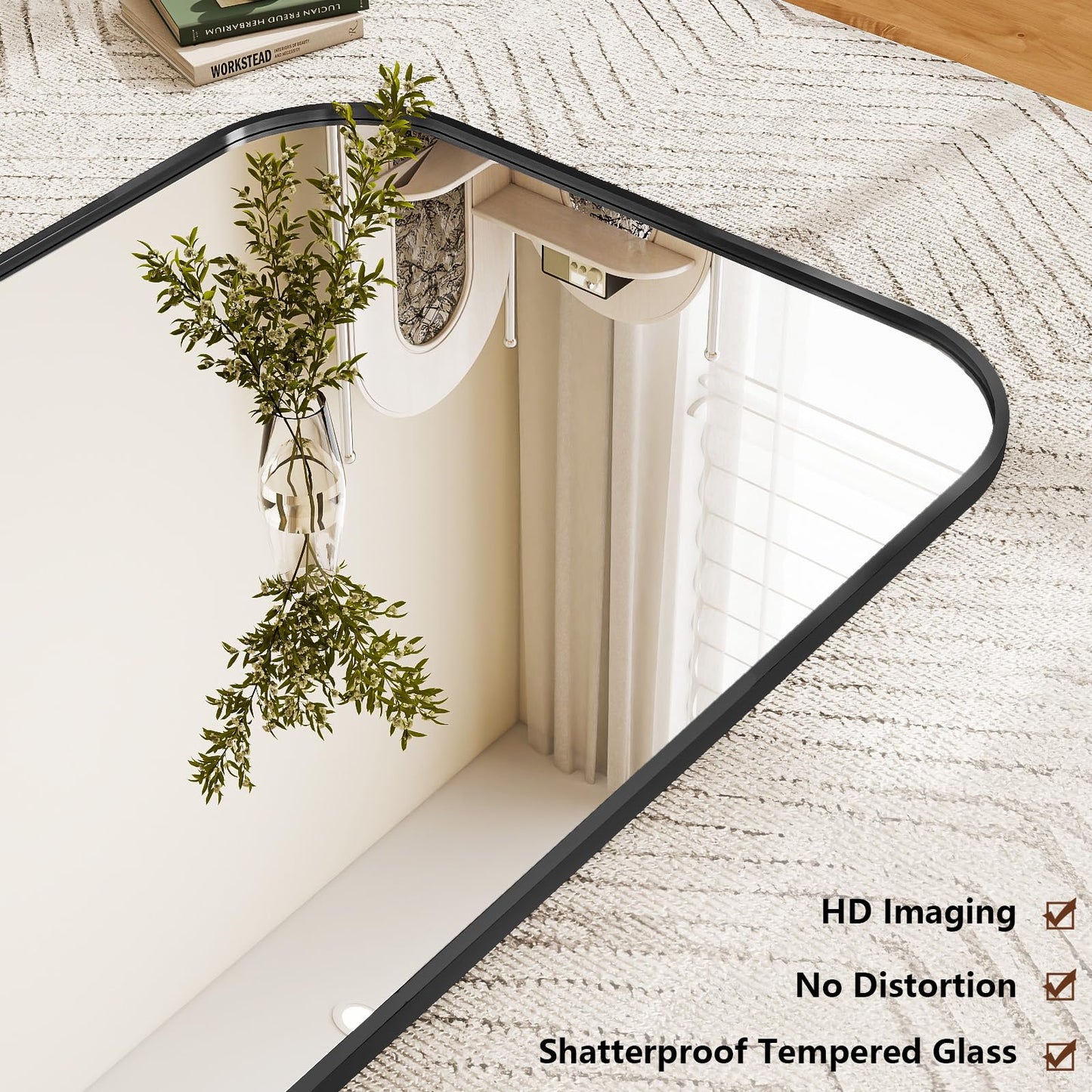 Riskioir Full Length Mirror 81"x41" Arched Floor Standing Large Mirrors Full Body Mirror with Stand - with Aluminum Frame for Bedroom Living Room, Black