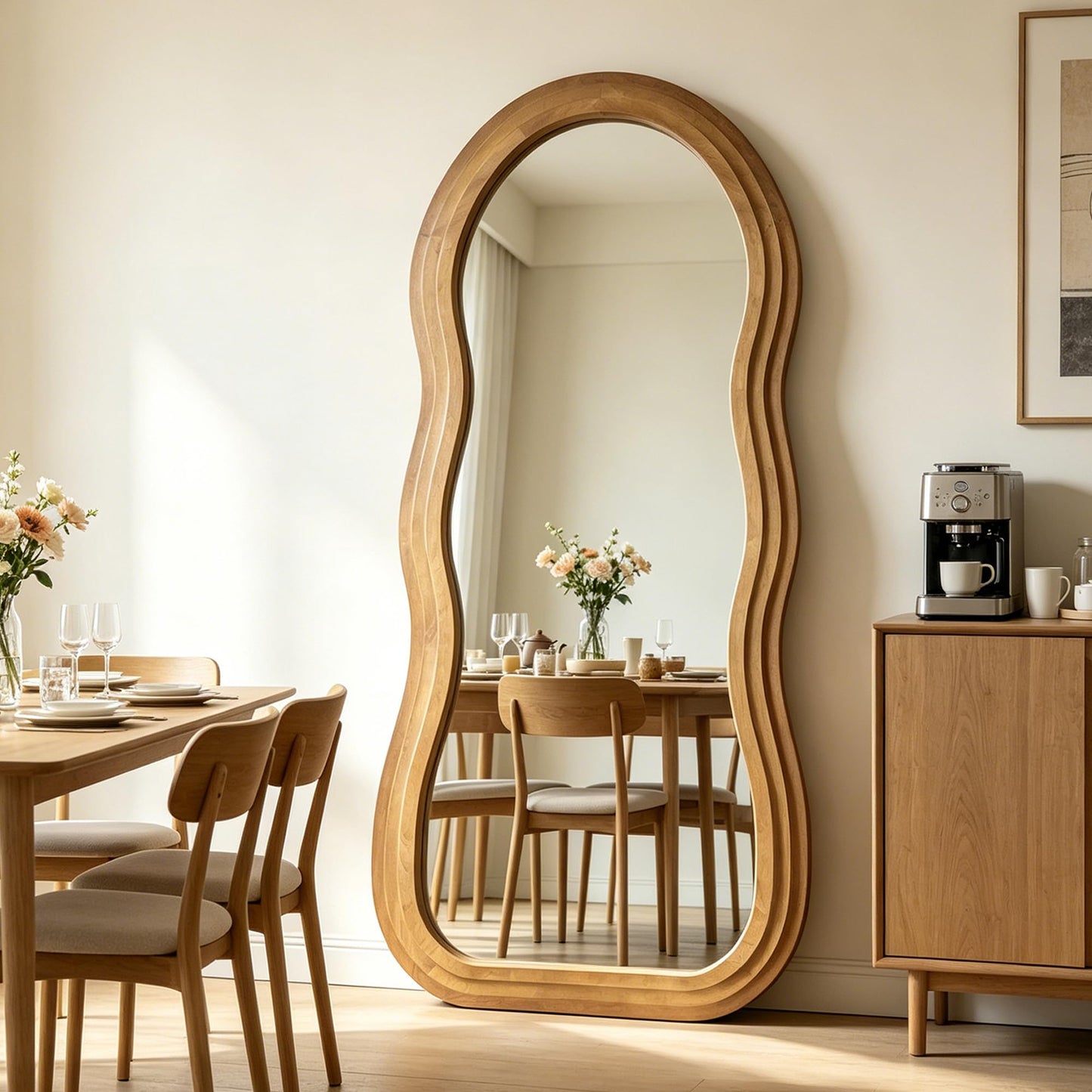 DAOYIJIAJU Wavy Full Length Mirror, 67"x31.5" Irregular Aesthetic Mirrors with Triple Layer Solid Wood Frame, Premium Organic Floor Mirror for Living Room Entryway Hallway Cloakroom, Leaning/Hanging