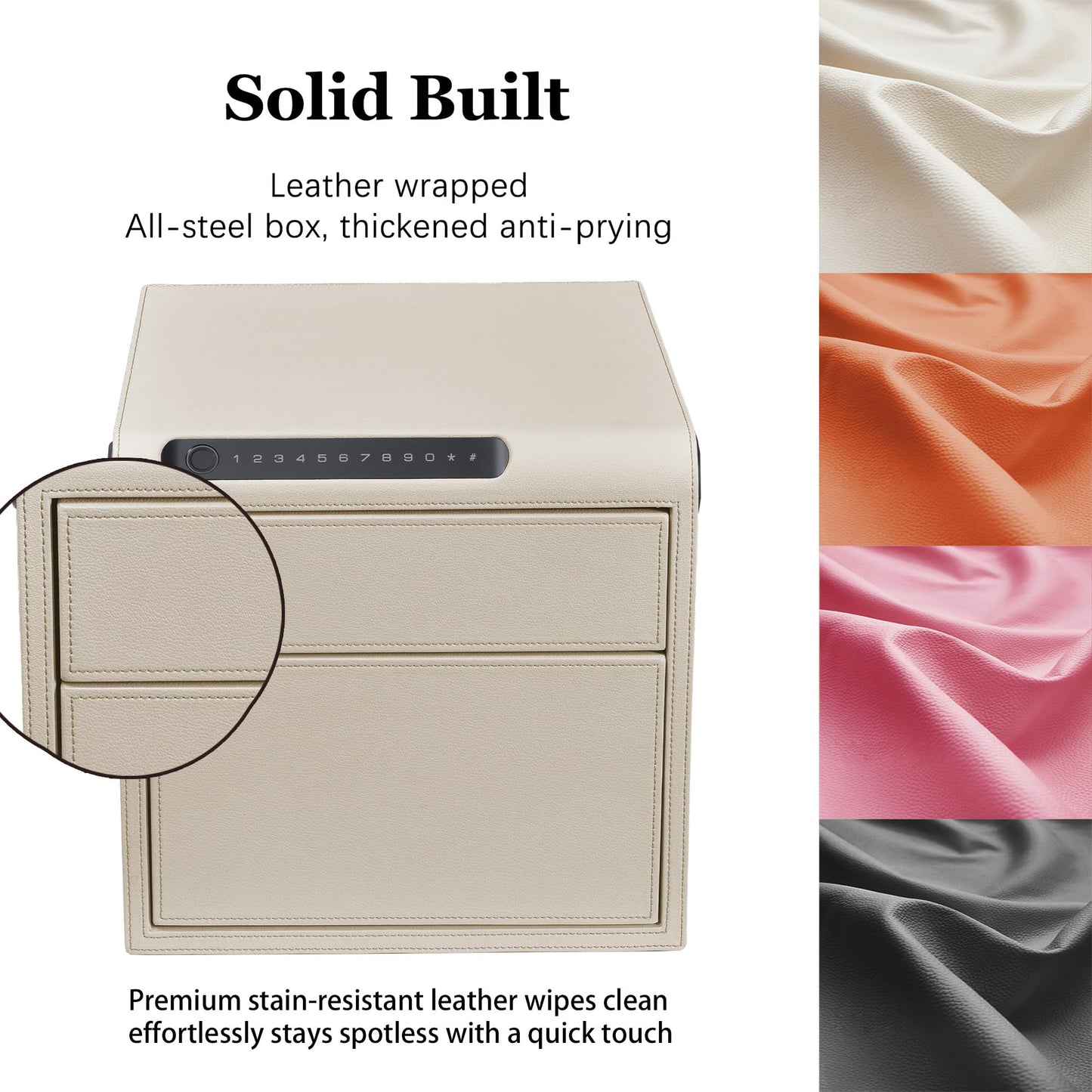 VALINIRT Jewelry Safe with Drawers，Biometric Fingerprint safe, Slide-Away Handgun Safe for Pistols, Leather Wrapped Jewelry Storage Safe, Digital Keypad & Quick-Access Drawer(White- 2 Drawer)