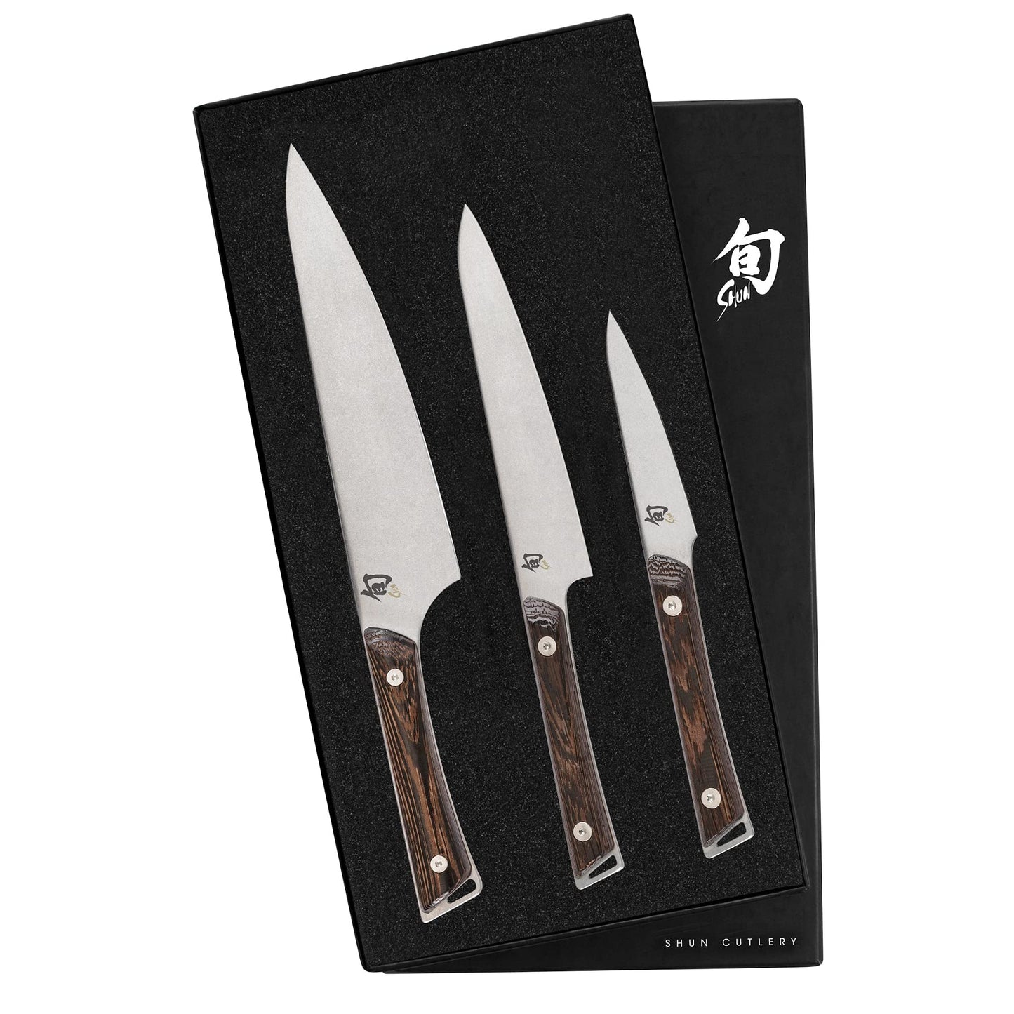Shun Kanso 3 Piece Starter Set, Includes 8" Chef, 3.5" Paring & 6" Utility Knives, Handcrafted Japanese Knife Set, AUS10A Stainless Steel Blades, Tagayasan Handles