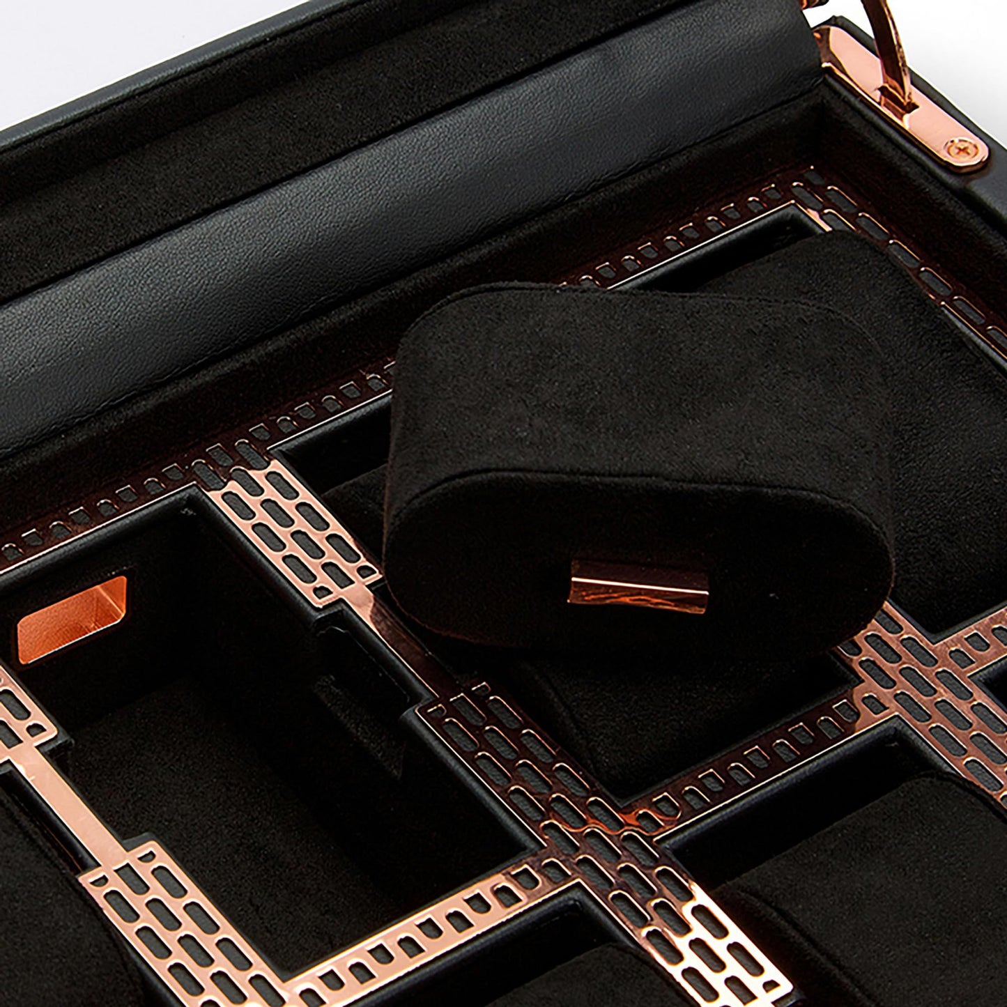 WOLF Axis 15-Piece Watch Box, Copper - Features 15 Watch Compartments, Lock and Key, Suspended Watch Cushions & Smart Watch USB Port