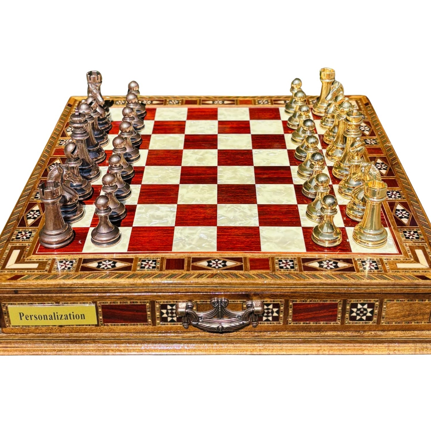 Handmade Luxury Chess Set – Metal Chess Pieces with Wooden Storage Board – Premium Classic Chess Game for Adults and Kids – Ideal Gift for Men and Women (Large: 38 x 38 x 7.5 cm (15”x 15” x 3”))