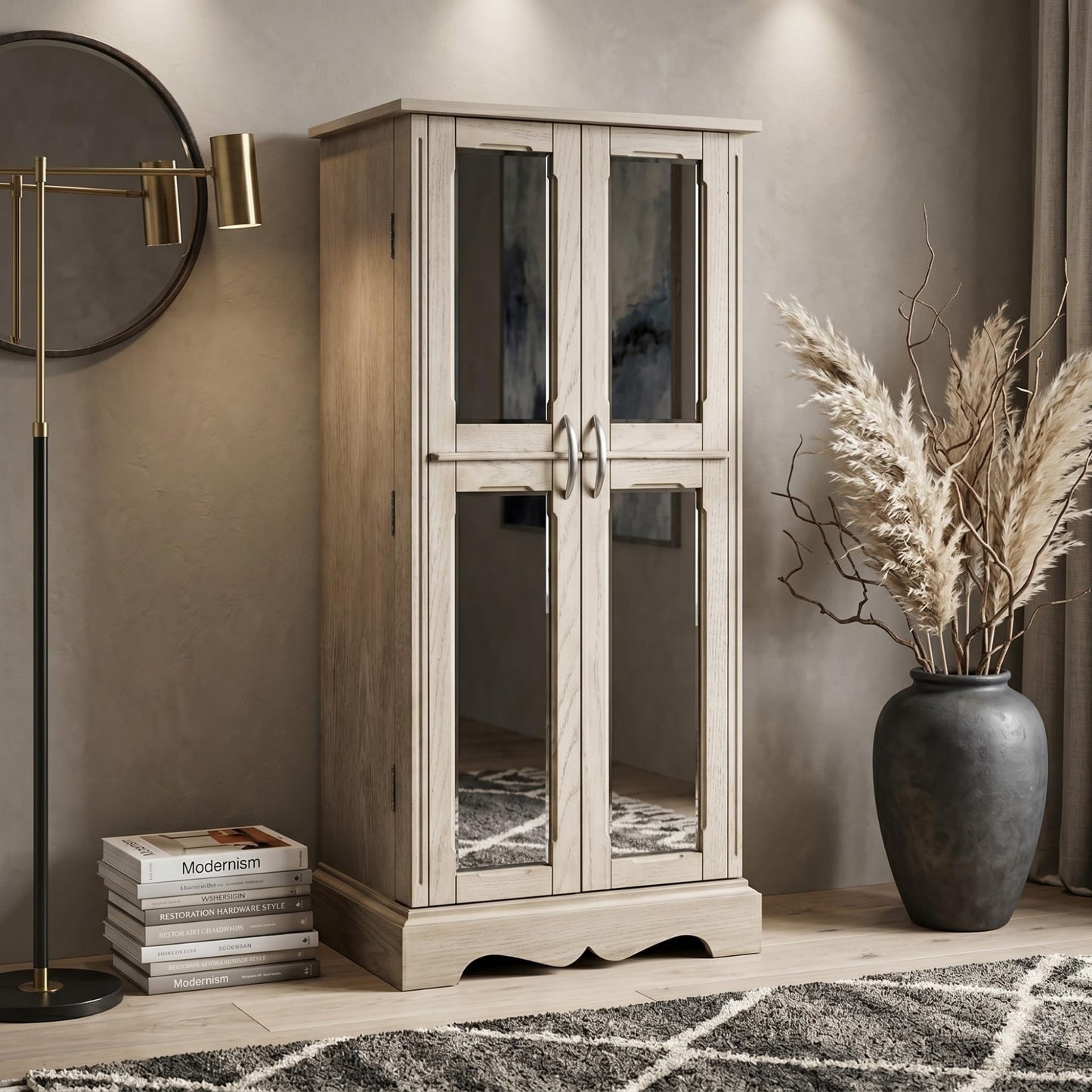 Hives & Honey Meadow Standing Jewelry Armoire Cabinet, Jewelry Storage Organizer with Top Flip Mirror, 2 Doors, 7 Drawers, Jewelry Chest, Jewelry Box for Necklace, Earring, Bracelet, Taupe