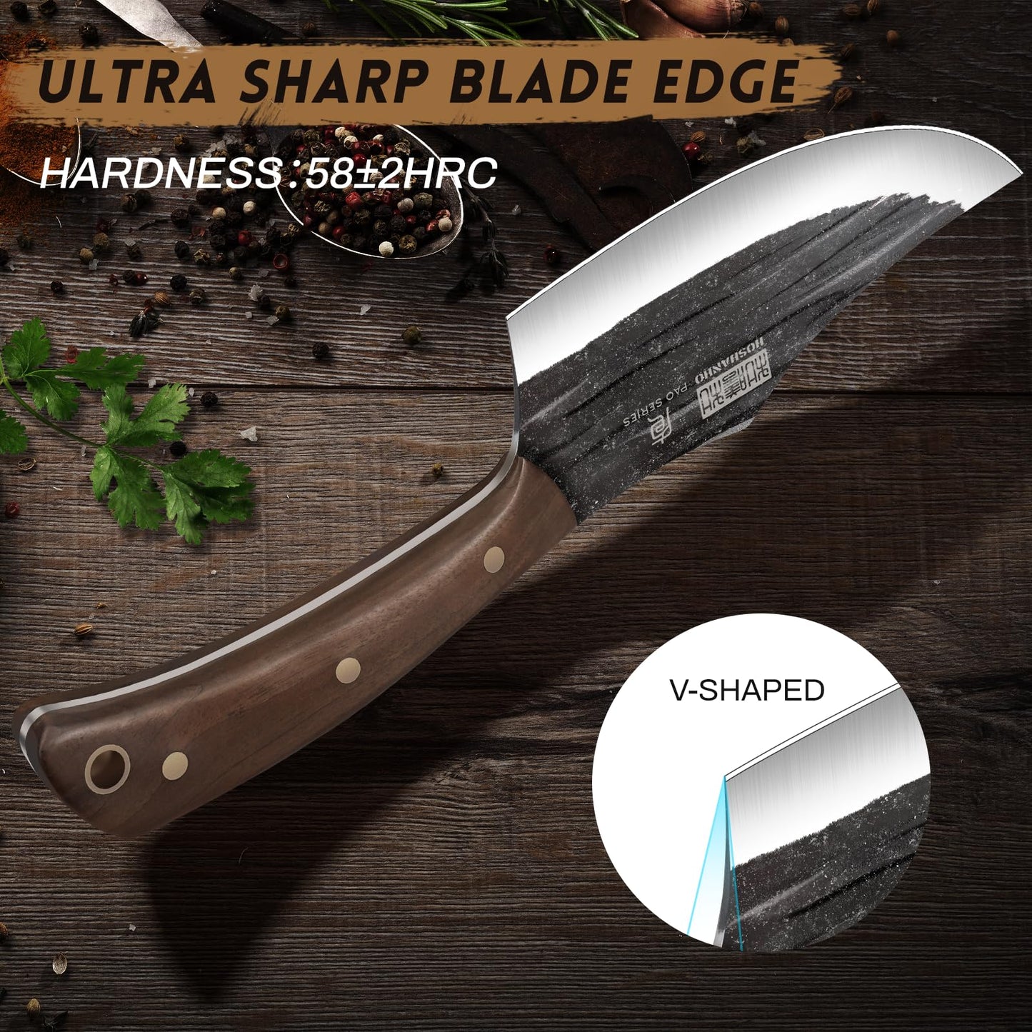 HOSHANHO Butcher Knife Set, Hand Forged Butcher Chef Knife Set with Roll Bag, Sharp Meat Cleaver Knife & Bone Chopper Knives & Fillet Knives for Home & Camping & BBQ Gift with Men